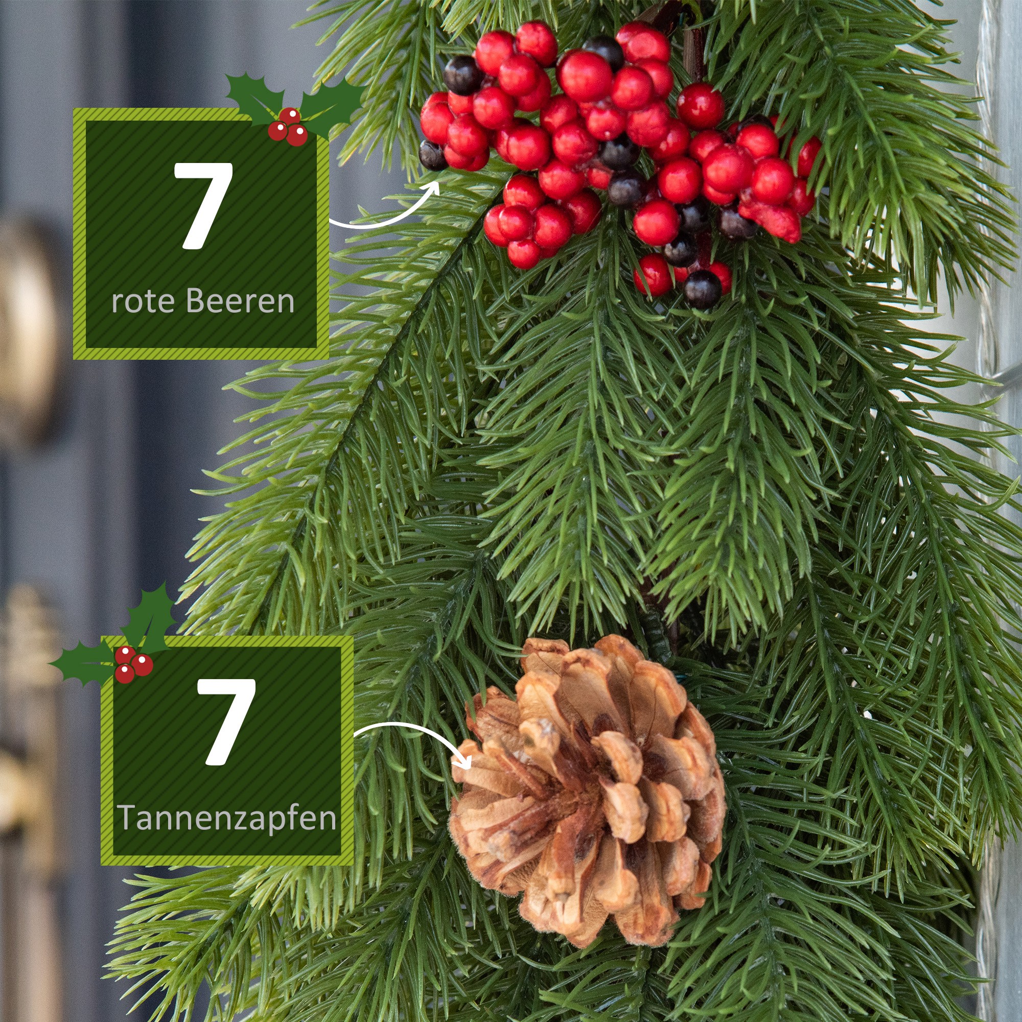 Weihnachtsgirlande 1,9m Tannengirlande Weihnachtsdeko mit Tannenzapfen Beeren Künstliche Girlande Weihnachtsgirlande für Innen & Außen, Grün