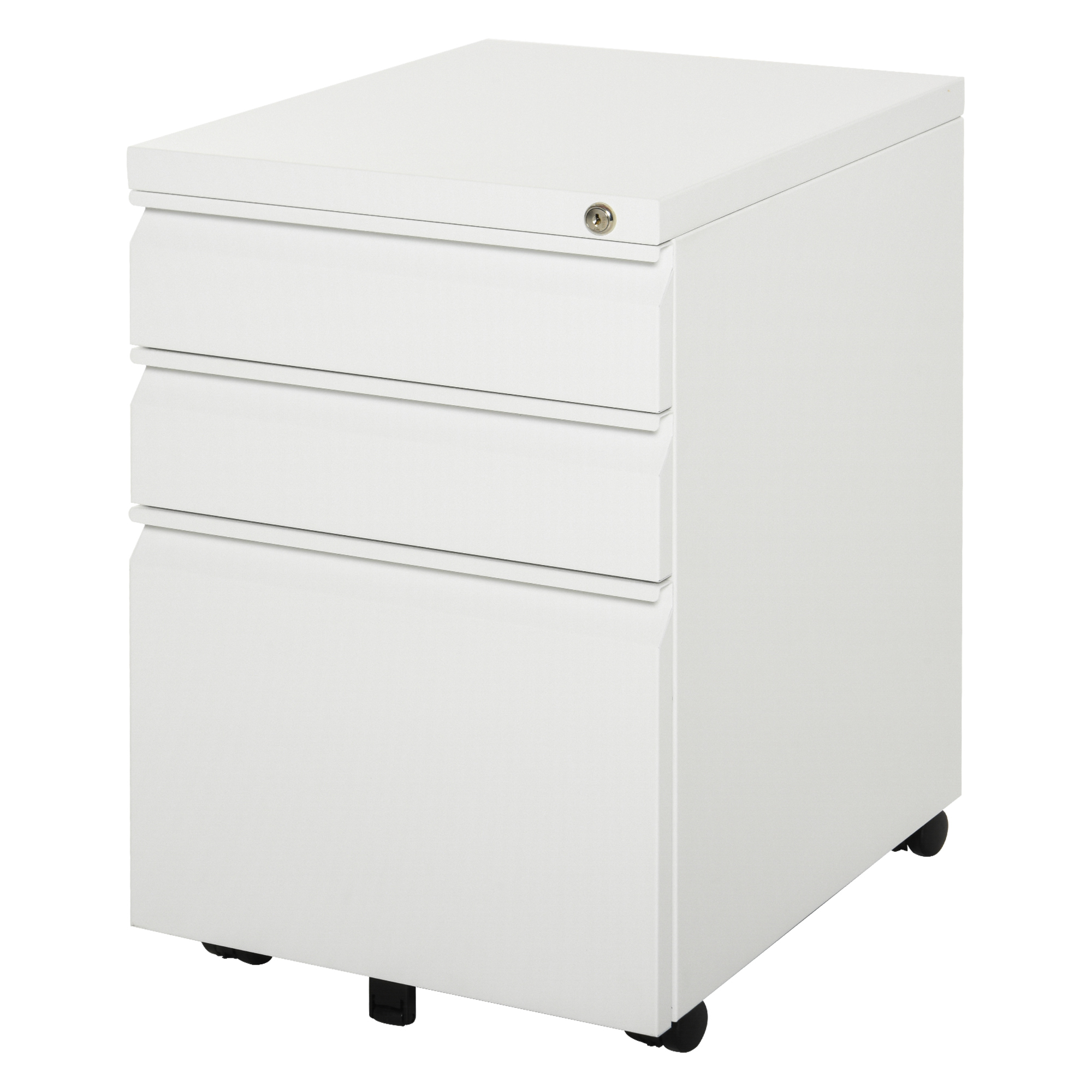 Rollcontainer mit 3 Schubladen mobiler Aktenschrank mit Rollen abschließbar Büroschrank mit konkavem Griff, Schubladenschrank für Büro, Homeoffice, 39 x 48 x 60 cm, Weiß Rollcontainer mit 3 Schubladen mobiler Aktenschrank mit Rollen abschließbar Büroschrank mit konkavem Griff, Schubladenschrank für Büro, Homeoffice, 39 x 48 x 60 cm, Weiß