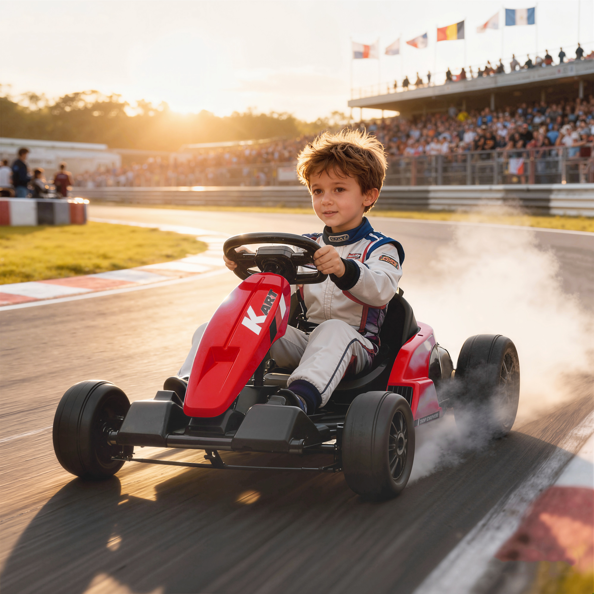 24V elektrisches Go-Kart, Drift-Modus, verstellbarer Sitz, 5-Punkt-Sicherheitsgurt, Musikfunktion, Hupe, 6-12 Jahre Rot