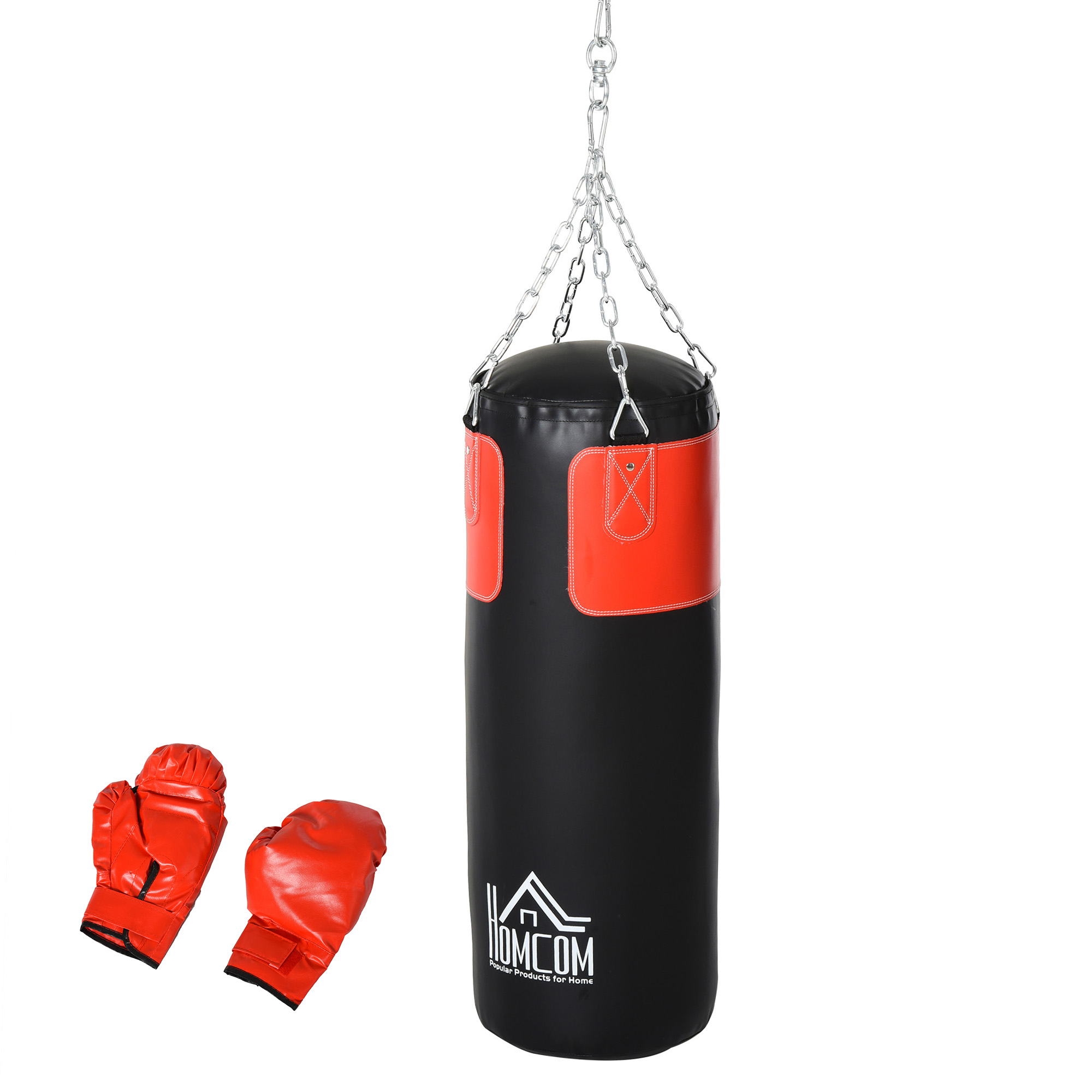 Boxsack-Set Box-Set mit Boxhandschuhen Gefüllt Set für Erwachsene Jugendlichen Hanging Boxing Heavy Bag 16 KG Ø30 x 120 cm Schwarz+Rot
