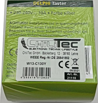 DELPHI Taster, 0-250V~/ 10A, inkl. Rahmen, UP, silber