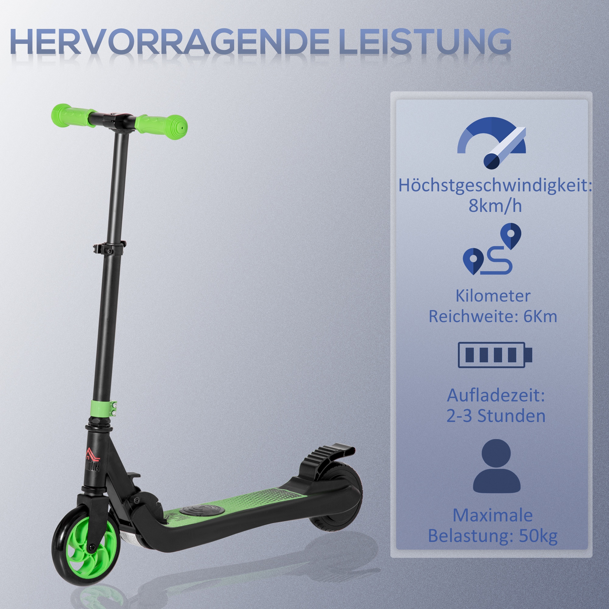 E-Scooter Elektro Scooter 120W Motor 6 km Reichweite max. 8 km/h Elektroroller ab 6 Jahren Grün+Weiß