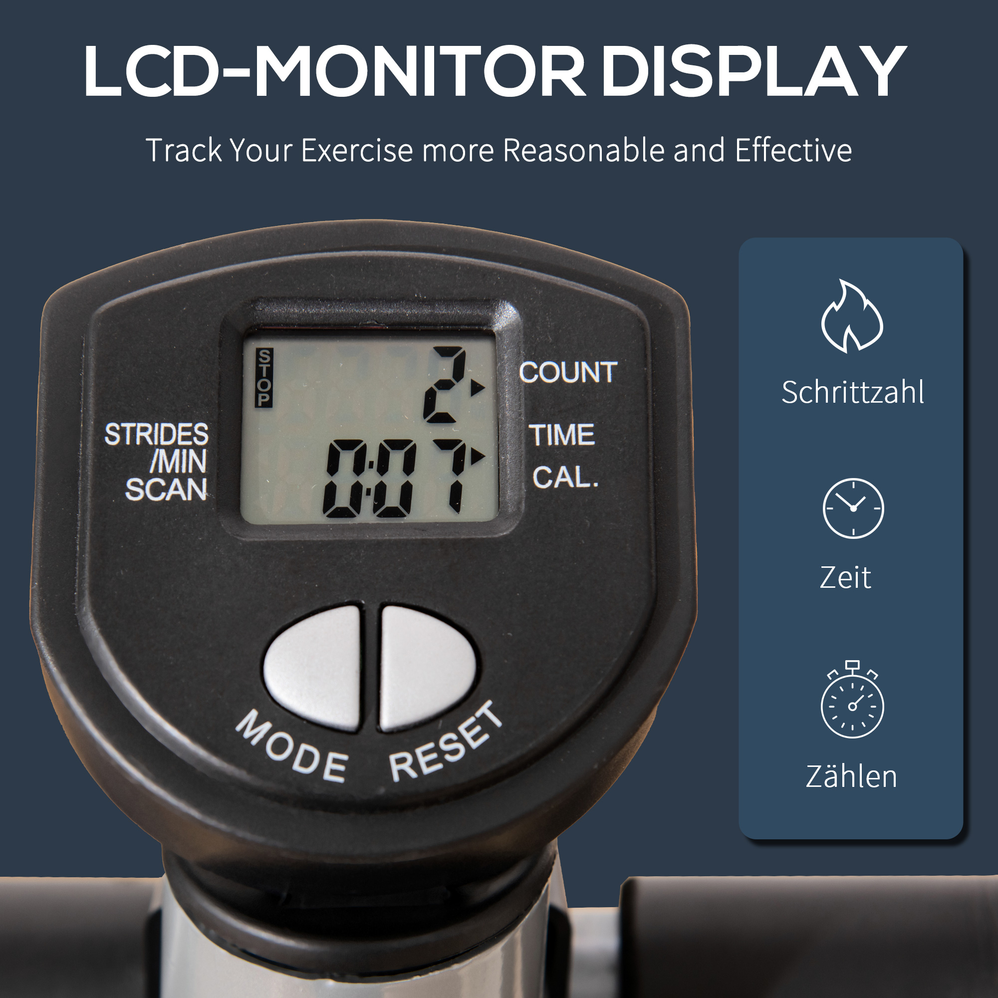 Stepper Heimtrainer für Zuhause mit LCD-Bildschirm einstellbare Geschwindigkeit Metall ABS 55 x 53 x 118-128 cm
