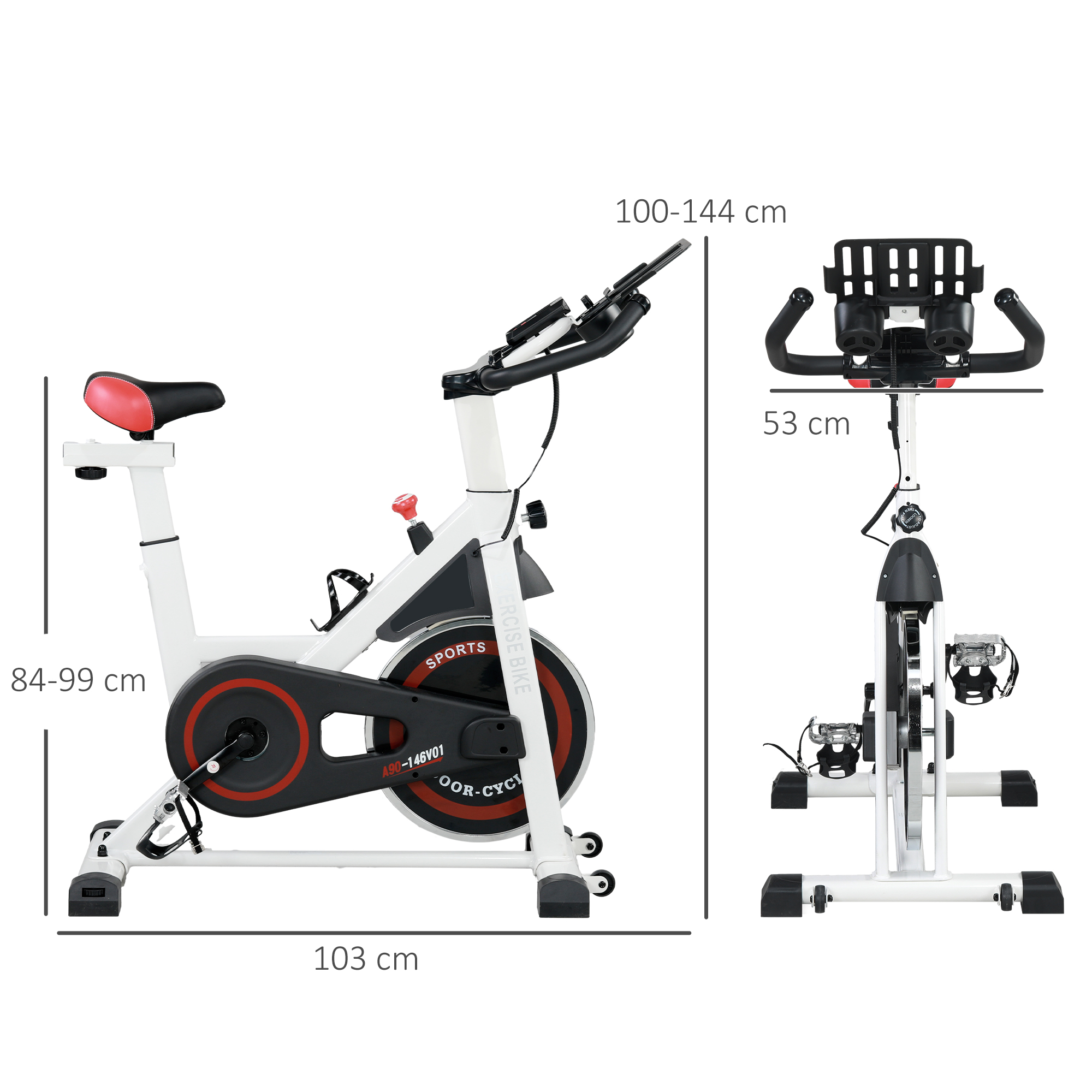 Ergometer, einstellbarer Widerstand, bis 120kg, Stahl, L103xB53xH100-114cm, Weiß/Schwarz
