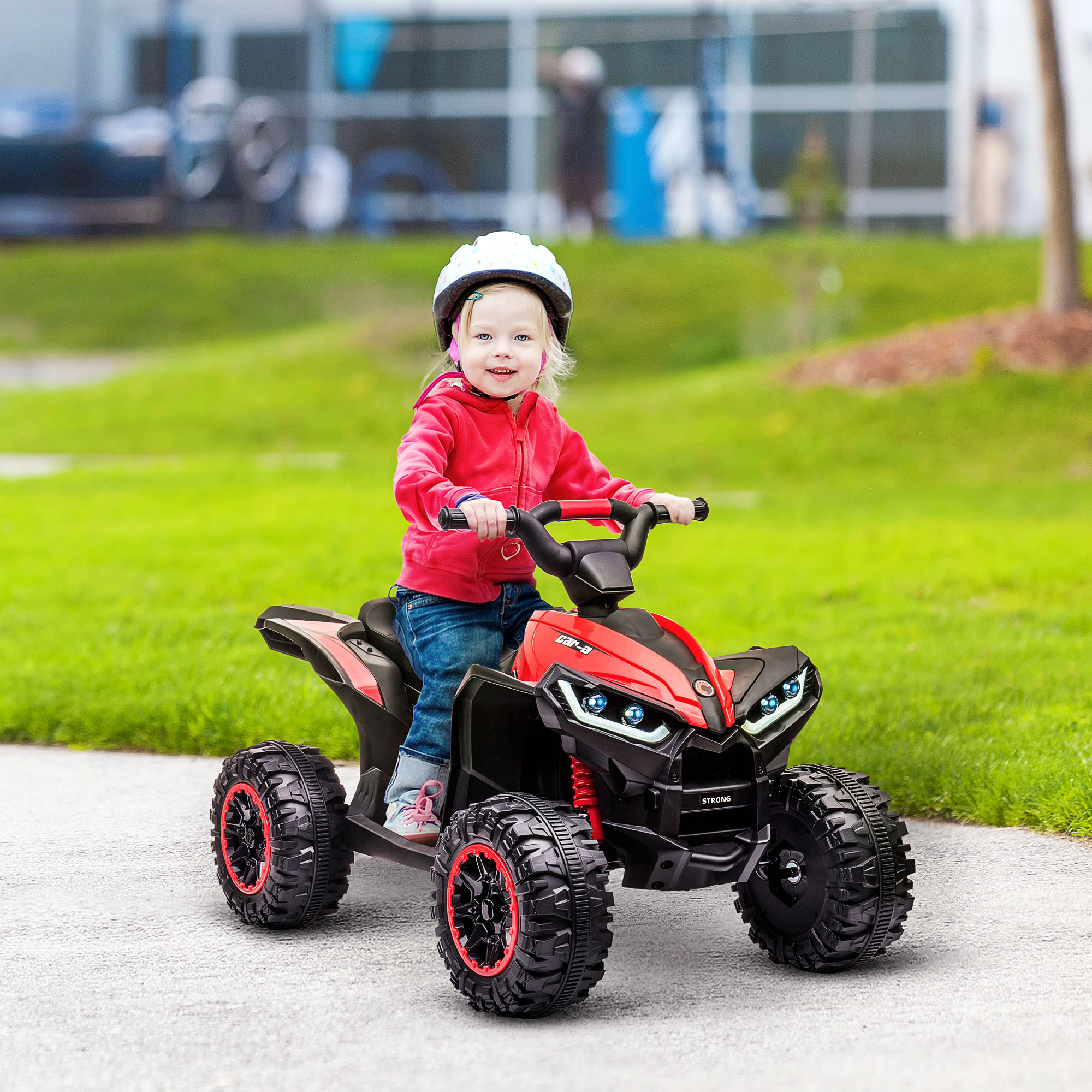 Kinderquad, LED-Scheinwerfer, MP3-Player, Stoßdämpfer, ergonomischer Sitz, Rot+Schwarz