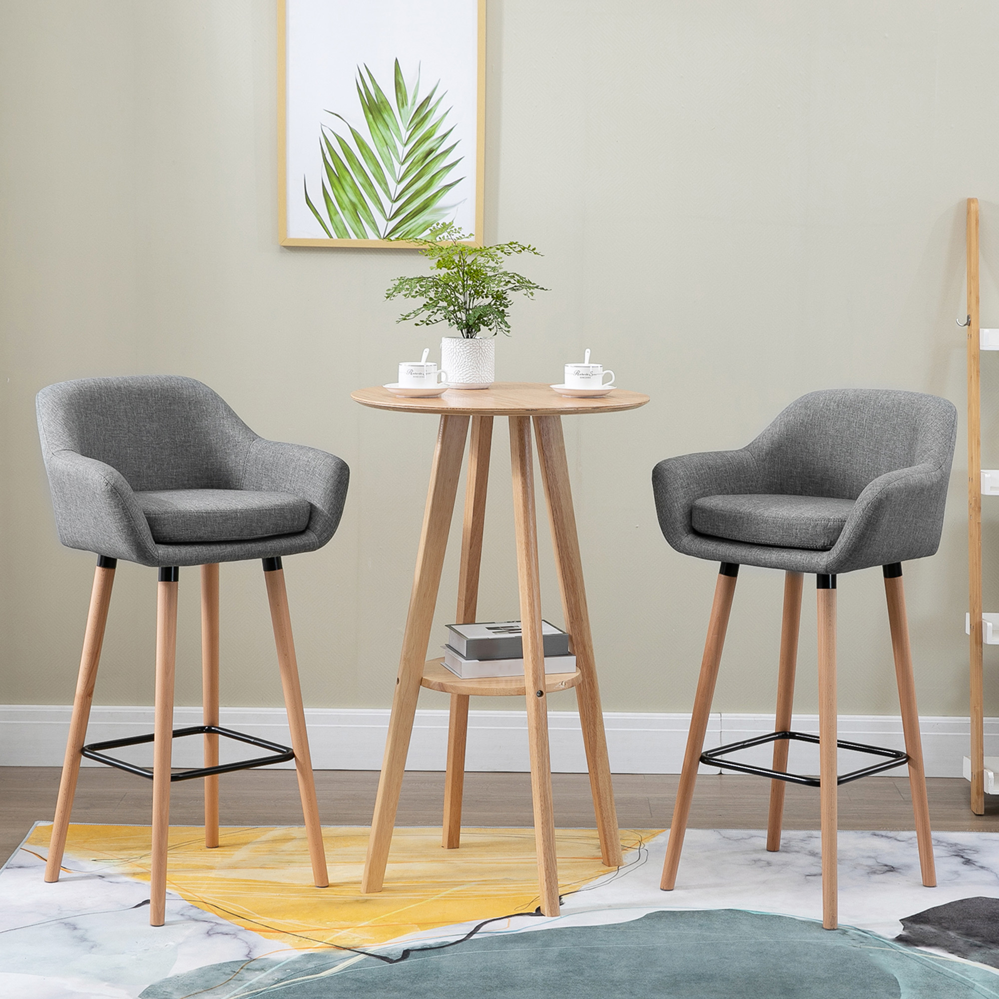 2er-Set Barhocker, inkl, Fußstütze, Massivholz, 55 cm x 48c m x 100 cm,  Grau