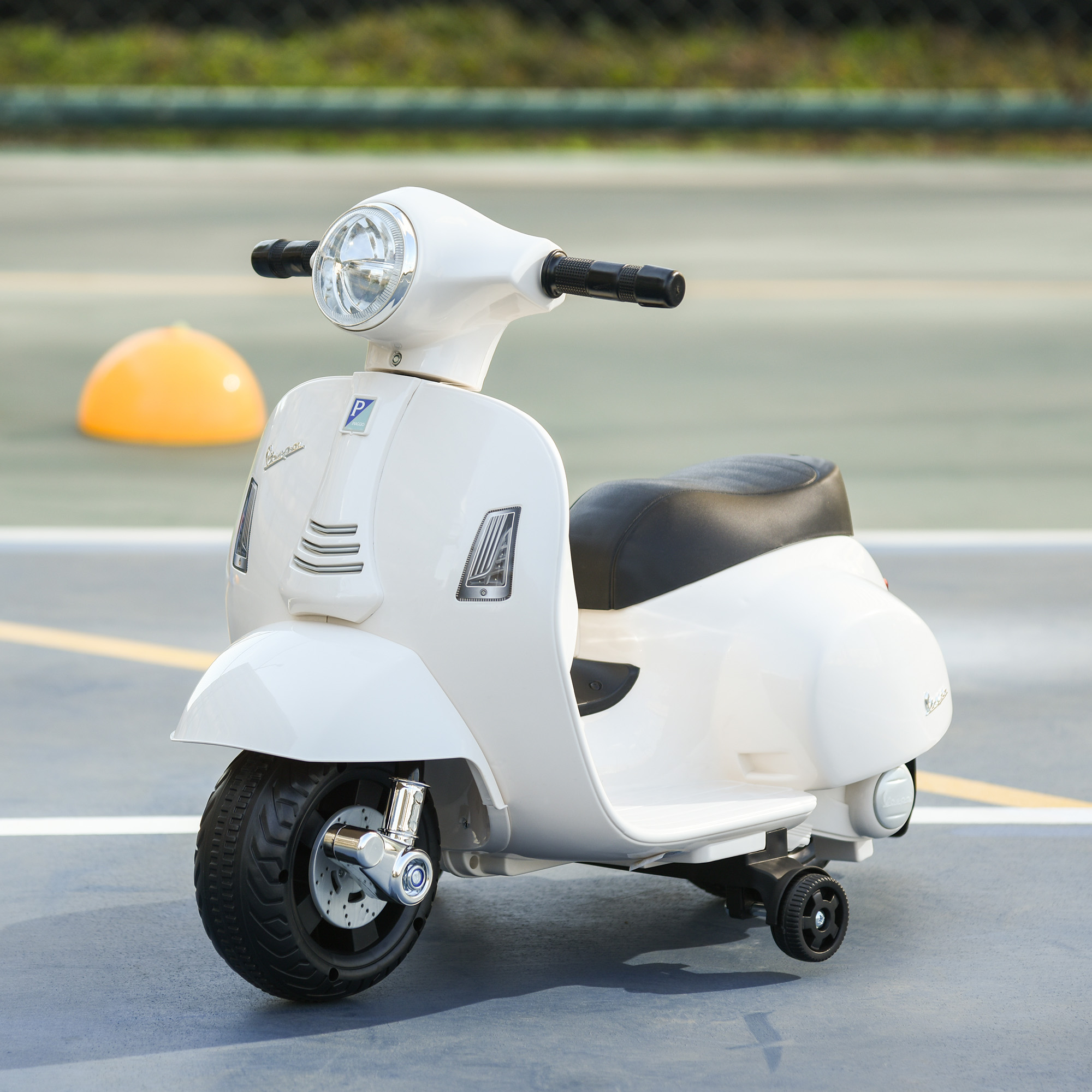 Elektro Kindermotorrad Vespa Elektromotorrad mit LED-Licht, Sound, Kinder Elektro Motorrad für Kinder von 18-36 Monate Weiß