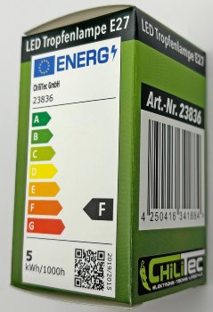 LED Tropfenlampe E27  "promo" warmweiß, 120°, 230V, 5W, 495lm, 3000k