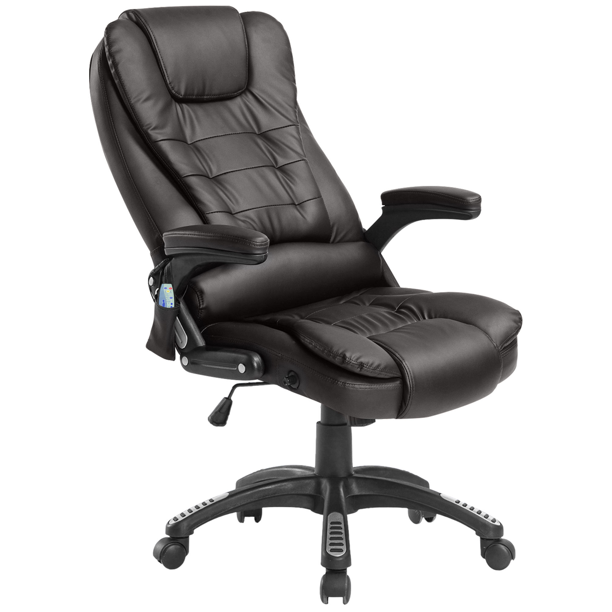 Bürostuhl mit Massagefunktion Ergonomischer Chefsessel mit Heizfunktion, Liegefunktion, Wippfunktion, Höhenverstellbar 360° Drehbar Schreibtischstuhl, Kunstleder, Braun