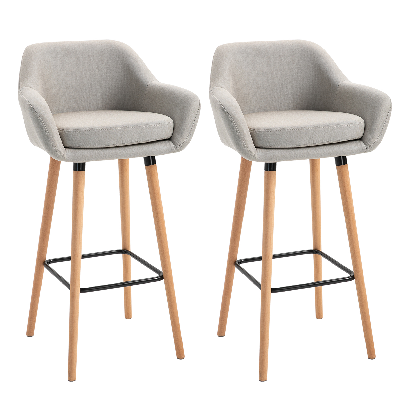 2er-Set Barhocker, inkl, Fußstütze, Massivholz, 55 cm x 48c m x 100 cm,  Beige
