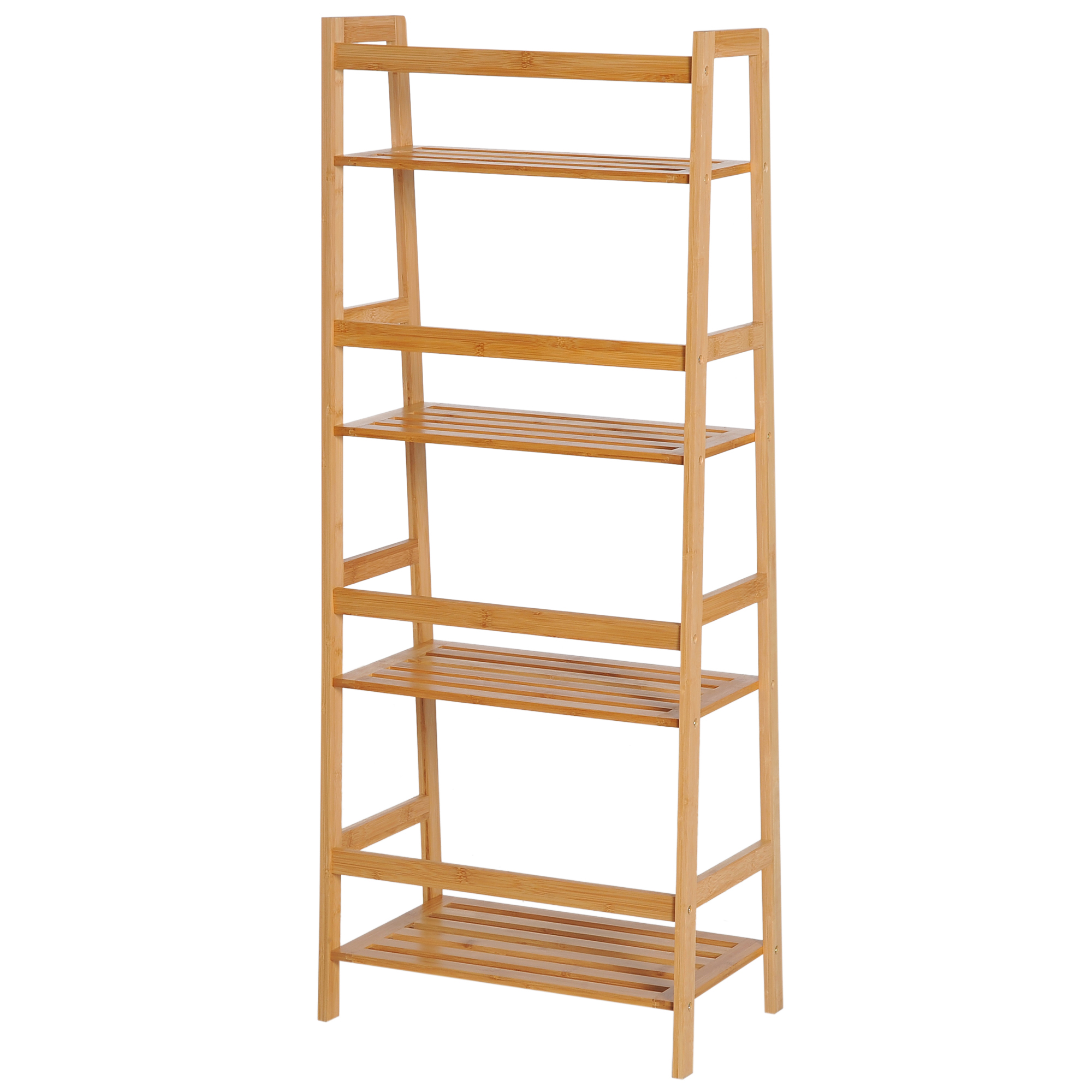 Bücherregal, 4 Ebenen, Leiterdesign, Bambusholz, Natur