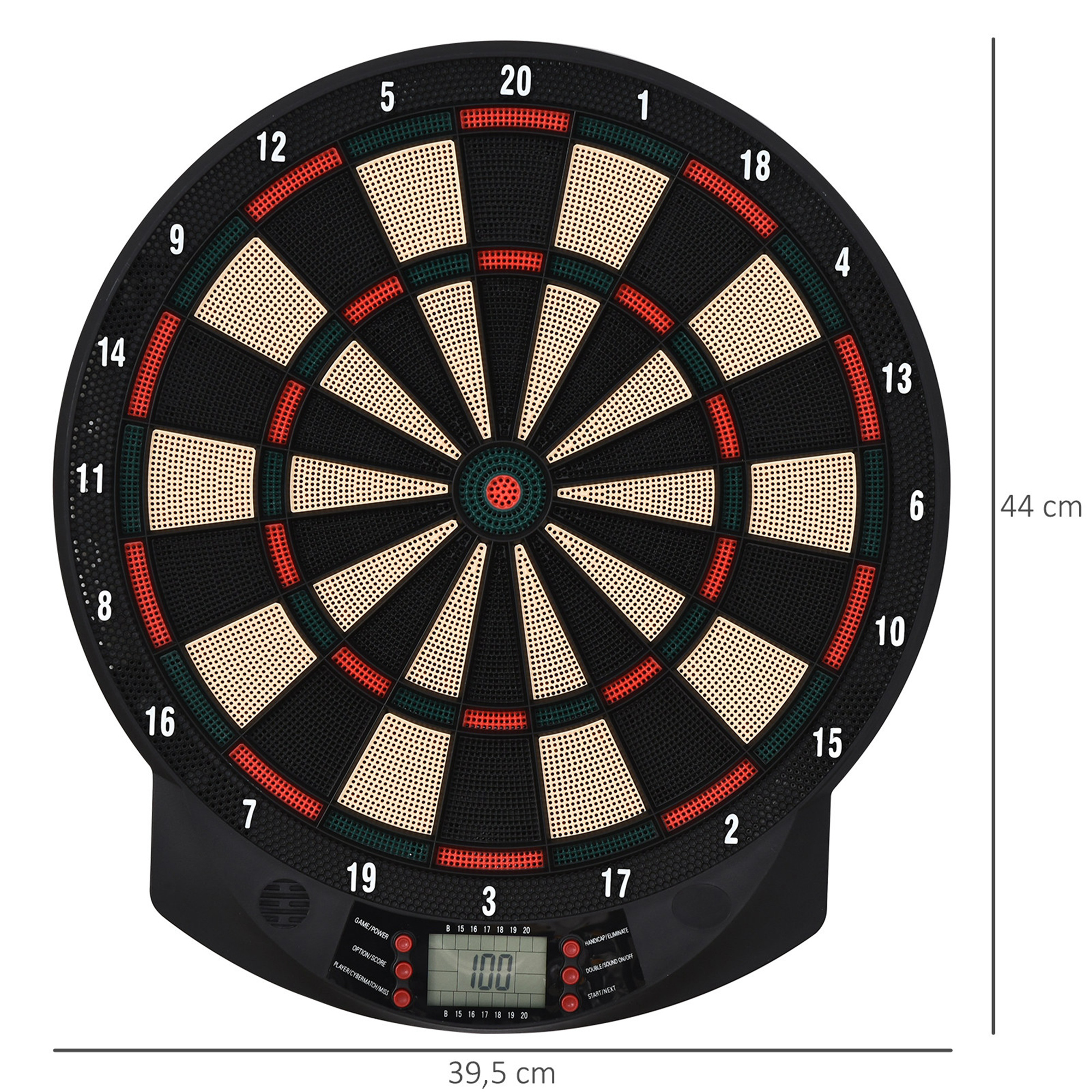 Elektronische Dartscheibe automatische Wertung Dartboard Dart-set mit 6 Darts 30 Dartköpfe 26 Spiele und 185 Trefferoptionen für 8 Spieler Soundeffekte Schwarz 44 x 39,5 x 2,2 cm