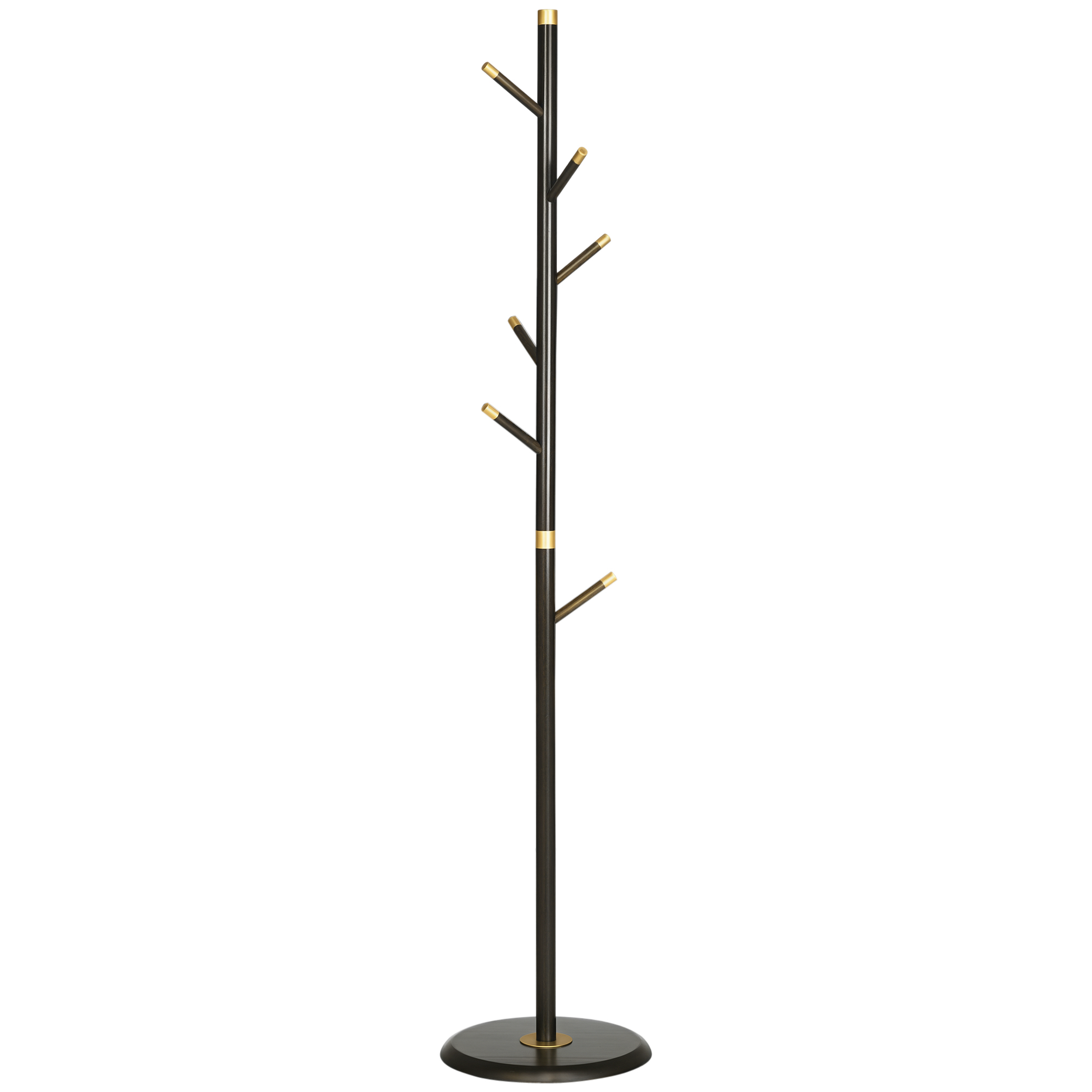 Garderobenständer, Kleiderständer, 6 Haken, Walnuss
