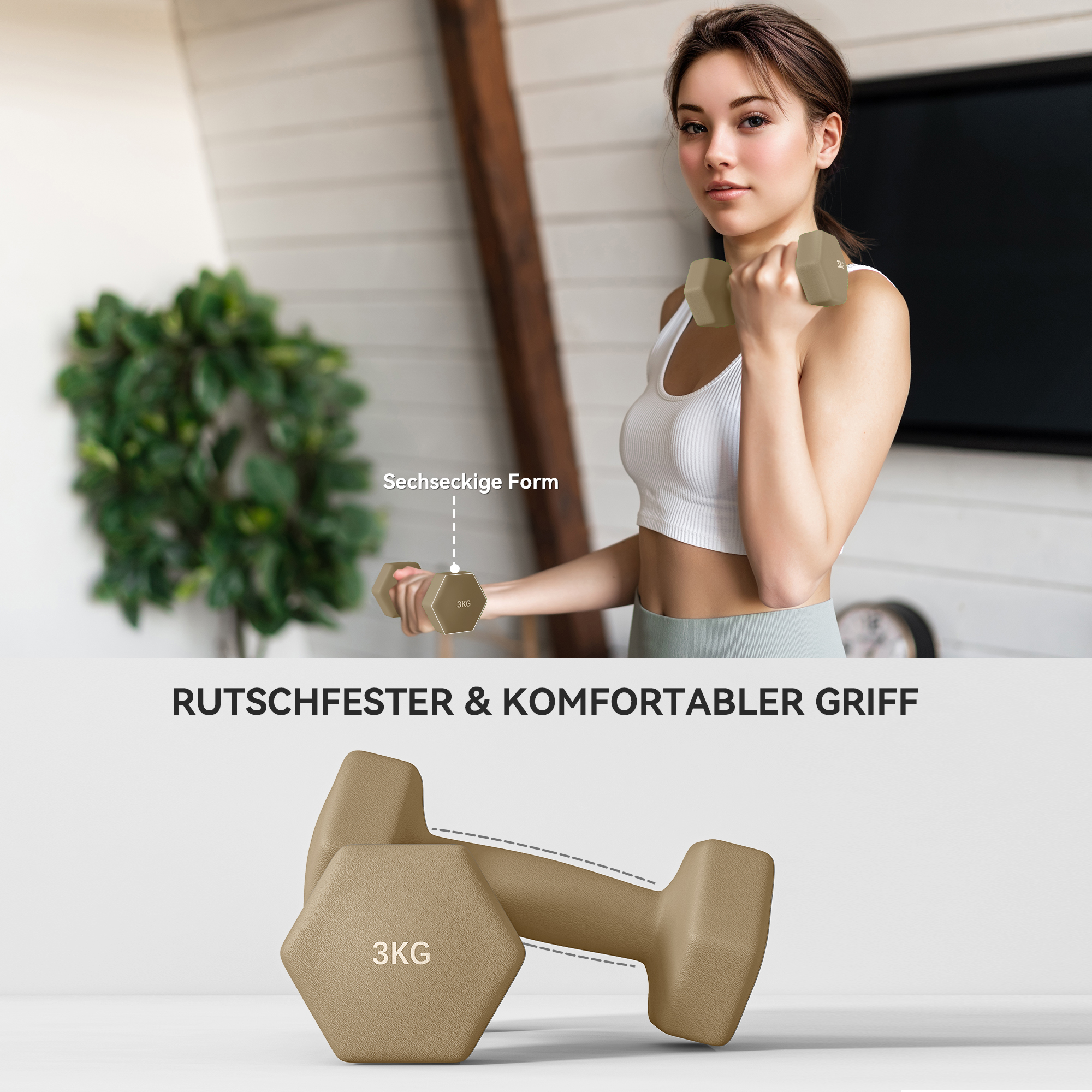 Hantelset, 6er Set Hanteln mit Gewichten, Kurzhantelset aus Stahl, 1kg, 2kg, 3kg