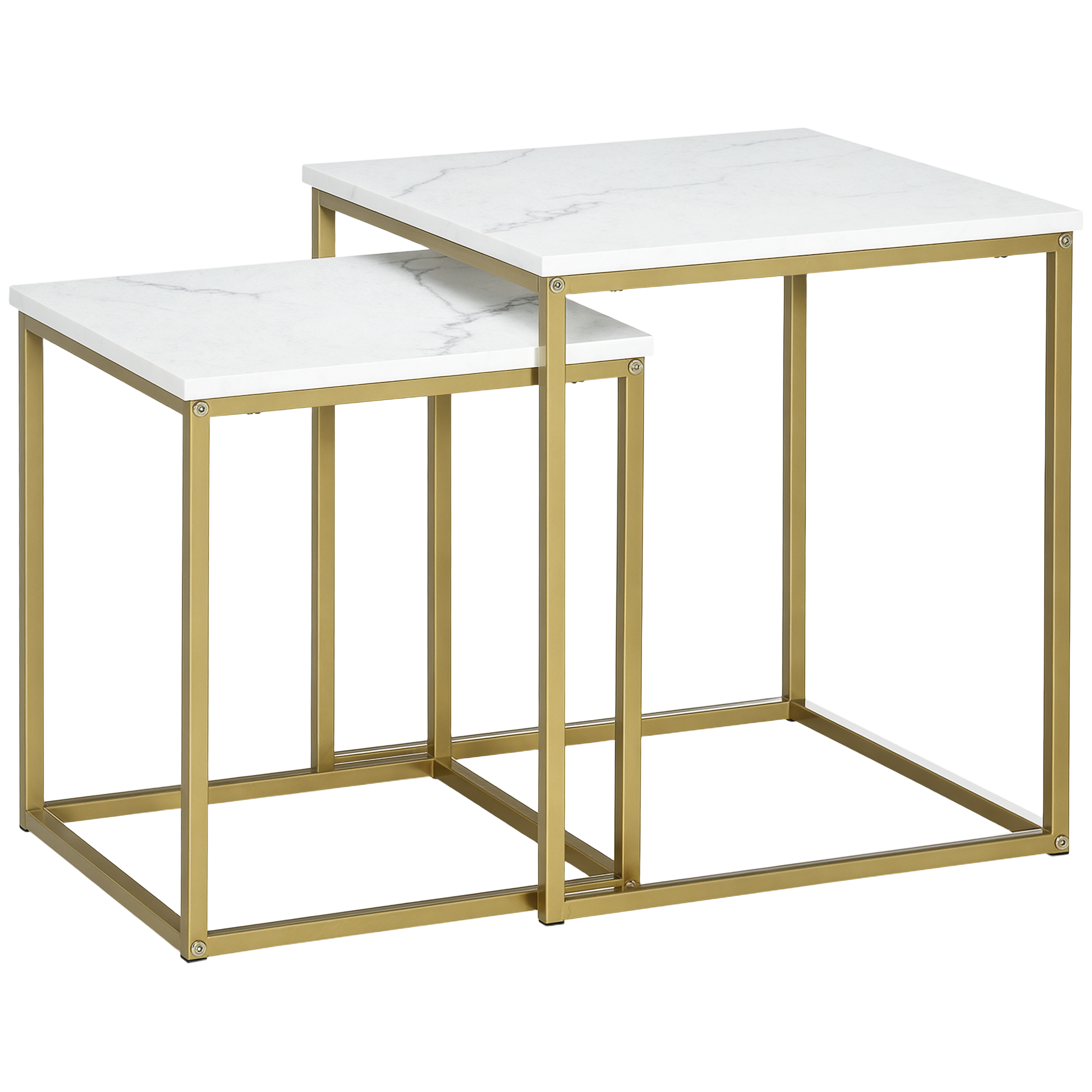 2er-Set Beistelltische, stapelbare Beistelltische, Tischplatte in Marmoroptik, Gold + Weiß 2er-Set Beistelltische, stapelbare Beistelltische, Tischplatte in Marmoroptik, Gold + Weiß