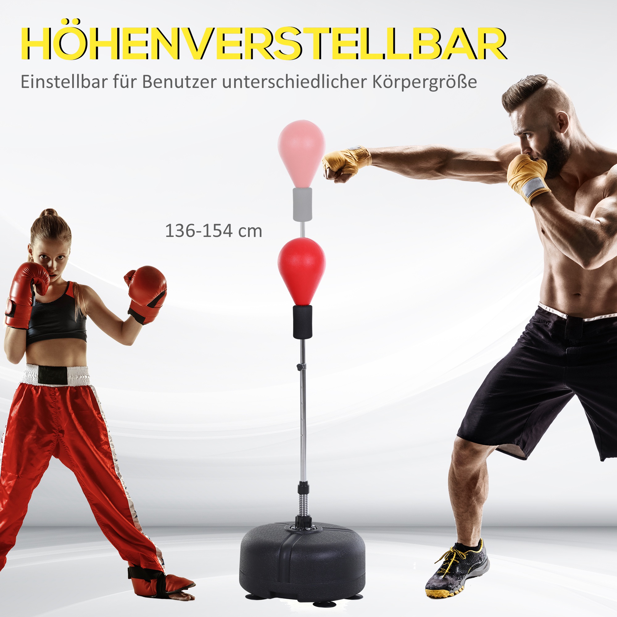 Punchingball-Set, Box-Trainingsset, 136-154 cm höhenverstellbar, mit 1 Paar Handschuhe, Geeignet für Profis und Anfänger