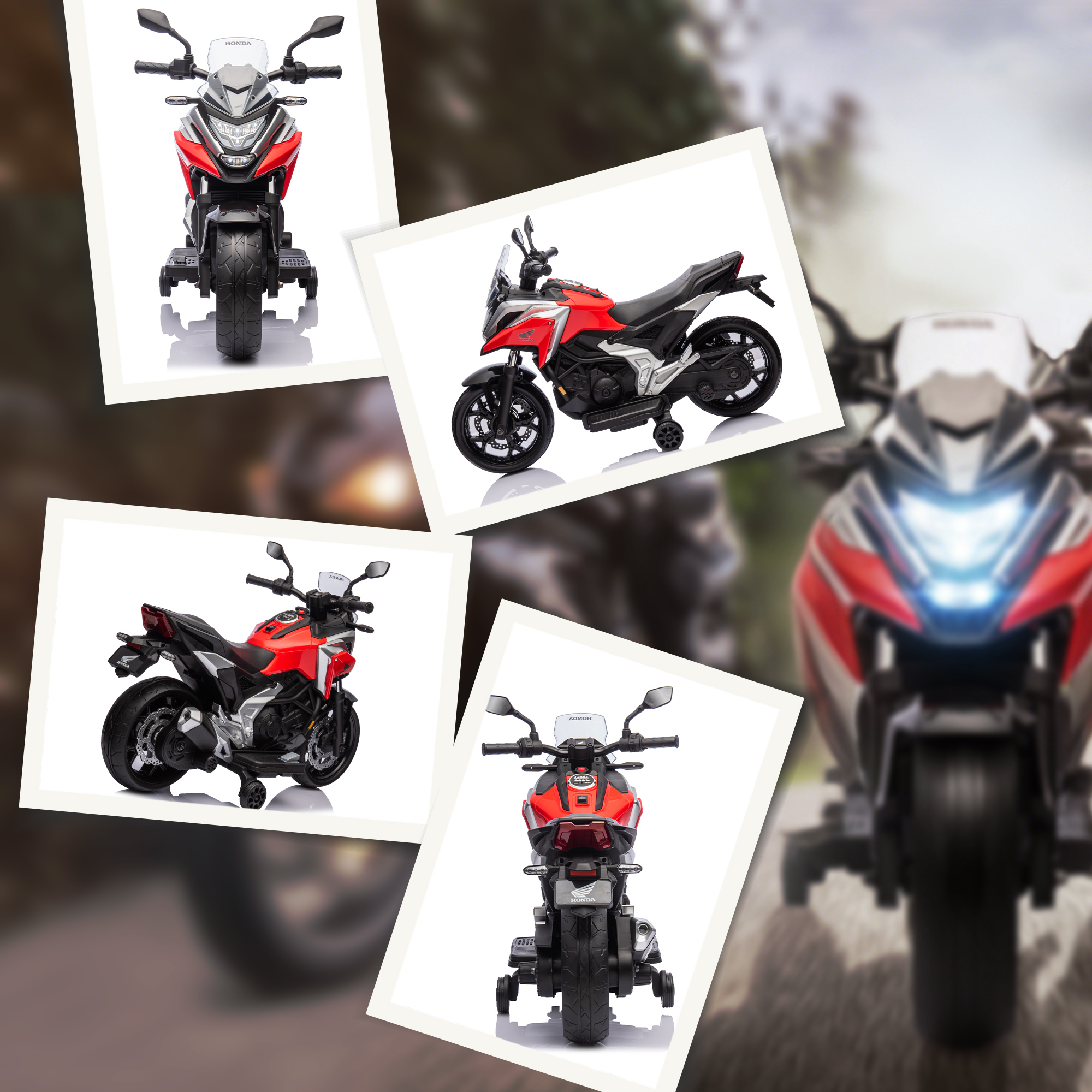 Elektro-Kindermotorrad, Honda, 3 km/h, Musik & Licht, 3-6 Jahre, bis 30 kg, Rot