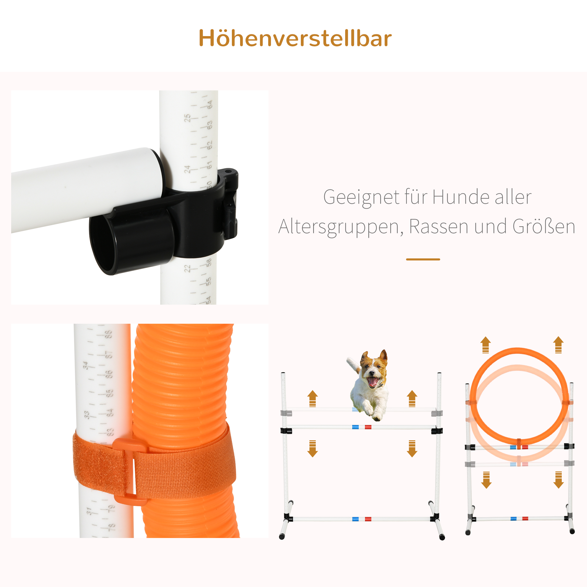 3-tlg, Hunde Agility Set Training für Haustiere Hundetrainigsset Inklusive Tasche Leicht zu tragen Kunststoff Weiß+Gelb