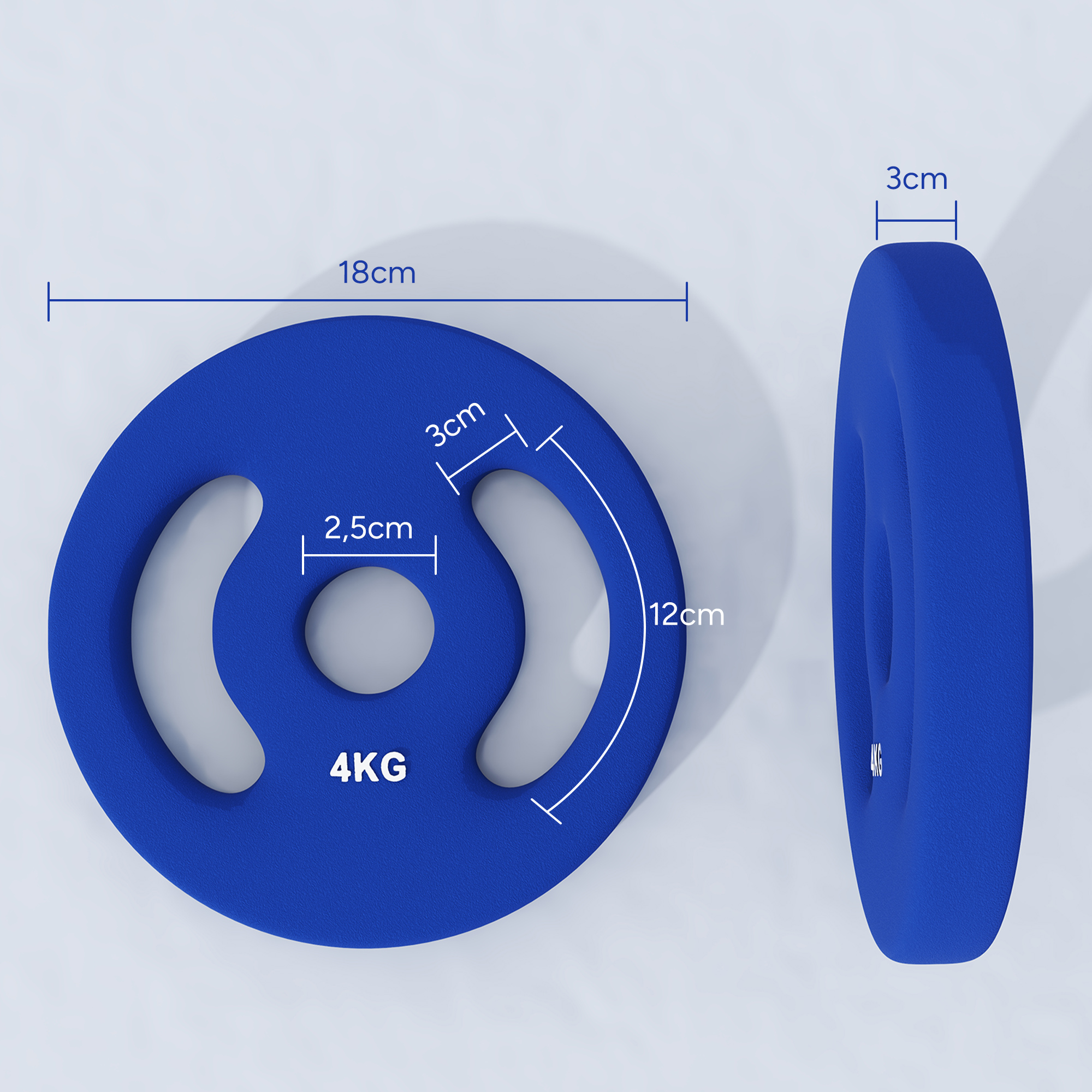 2 x 4 kg Gewichtsplatten mit praktischen Handgriffen, Gewichts-Set für Home-Gym, Fitnessstudio, Stärke-Training, Blau