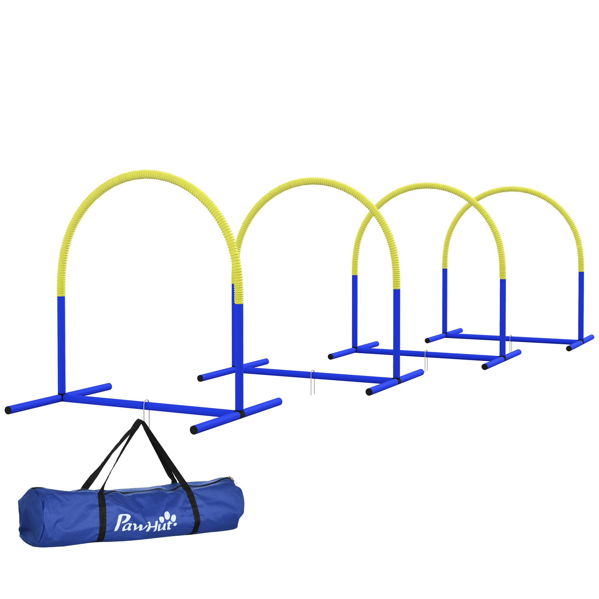 Agility-Set für Hunde, Hundetraining, 4 Bögen, für Einsteiger, mit Tragetasche, blau+gelb, 88 x 64 x 95cm Agility-Set für Hunde, Hundetraining, 4 Bögen, für Einsteiger, mit Tragetasche, blau+gelb, 88 x 64 x 95cm