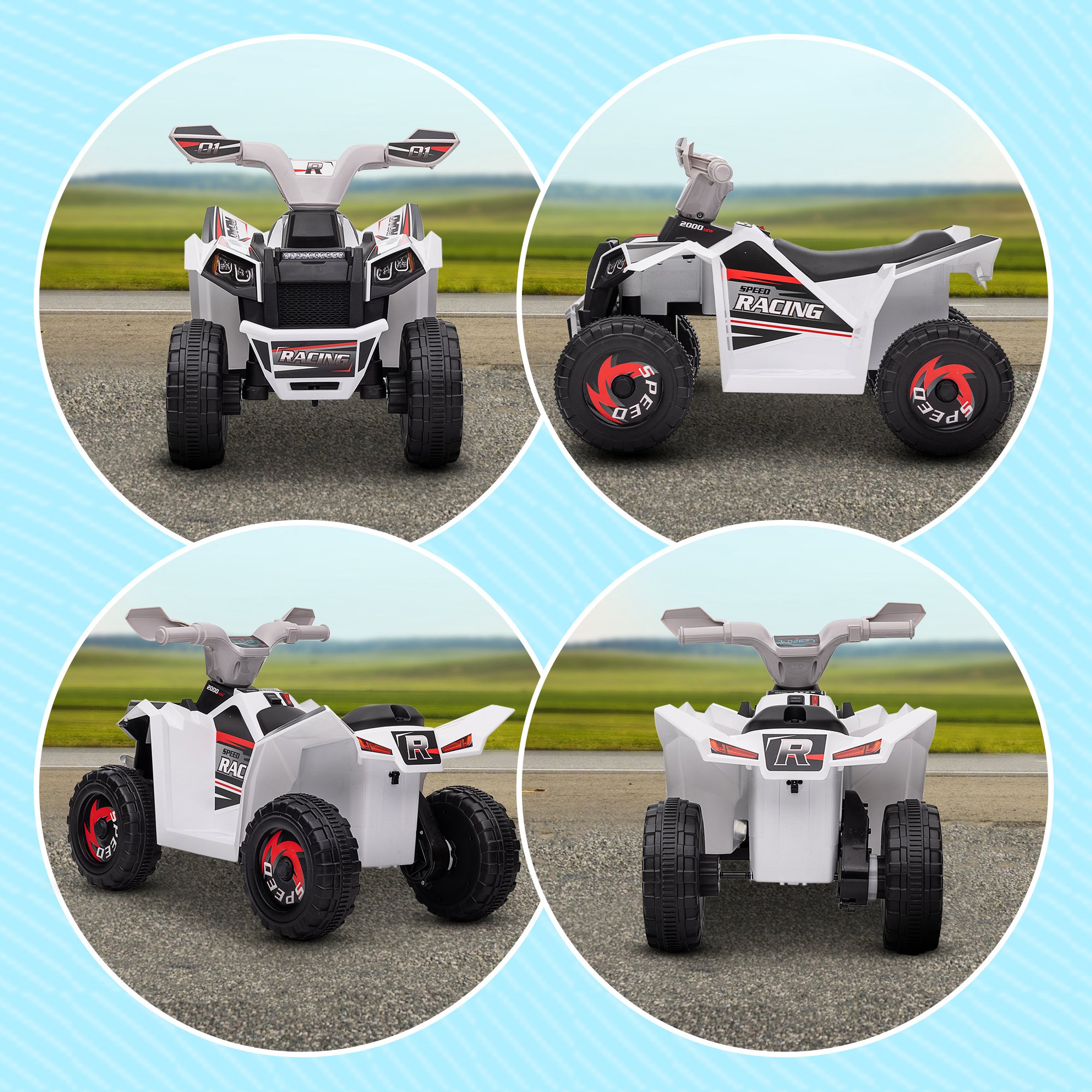 Kinderquad, 2,5 km/h, Vorwärts- & Rückwärtsgang, für 18-36 Monate, Weiß