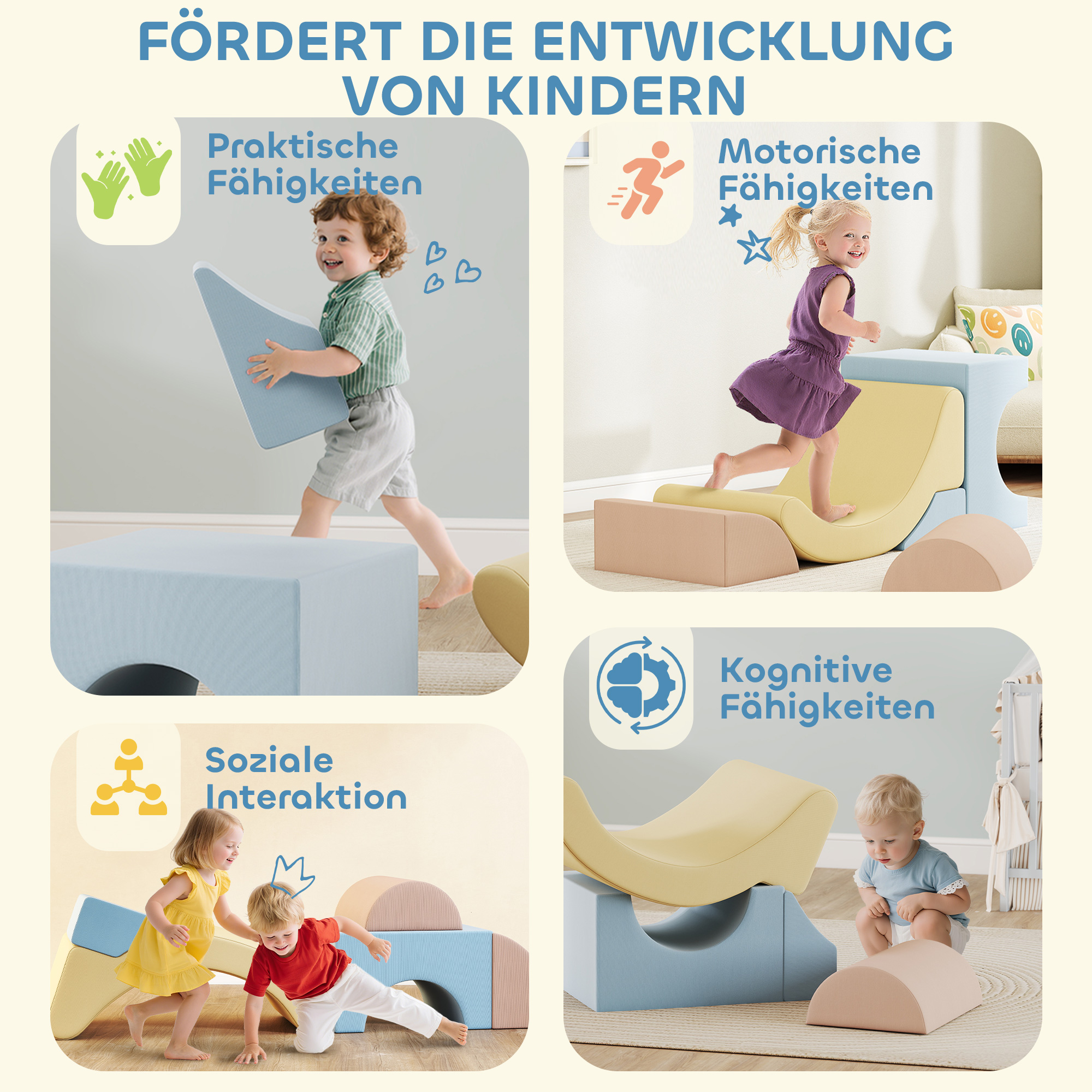 5er-Set Schaumstoff-Kletterblöcke, Cordbezug, leichtes Gewicht, zum Bauen, Krabbeln, Klettern, Bunt