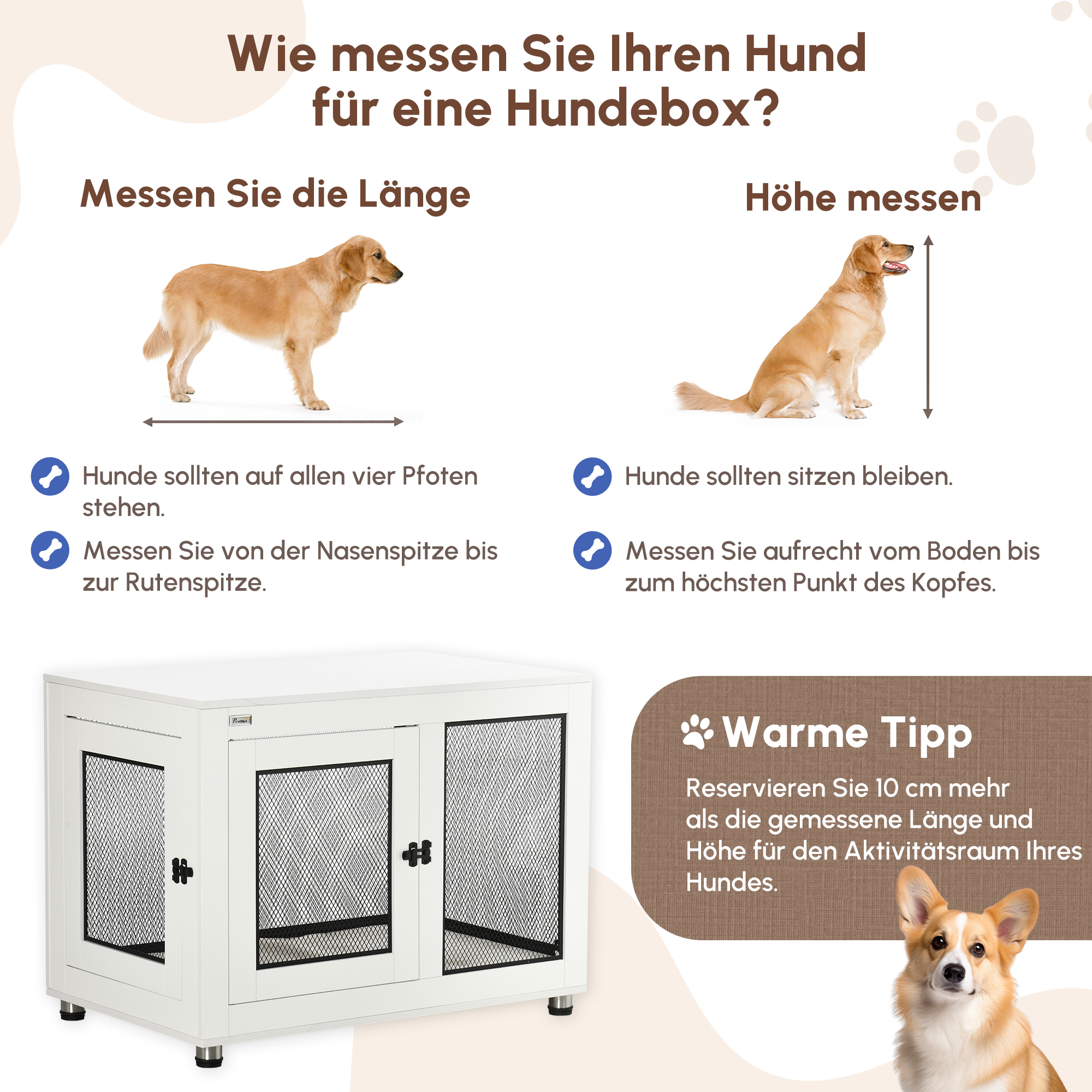 Hundebox, inkl, weicher Matte, 2 Türen, 2 Türen, verriegelbar, Stahl, Weiß, 94 x 60 x 71,5 cm