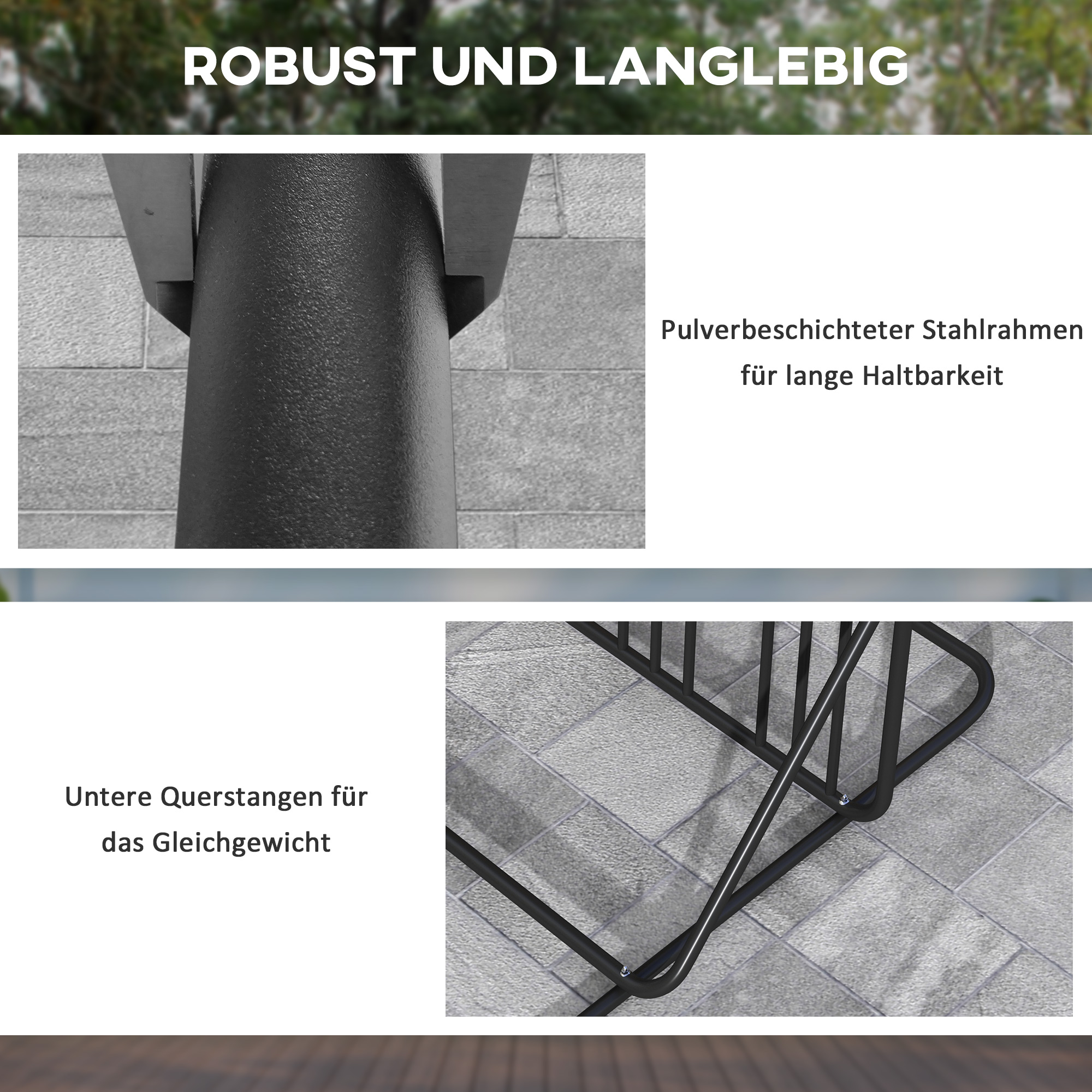 Fahrradständer für 4 Fahrräder, wetterbeständig, zusätzliche Halterung, 102 x 92 x 130 cm, Schwarz