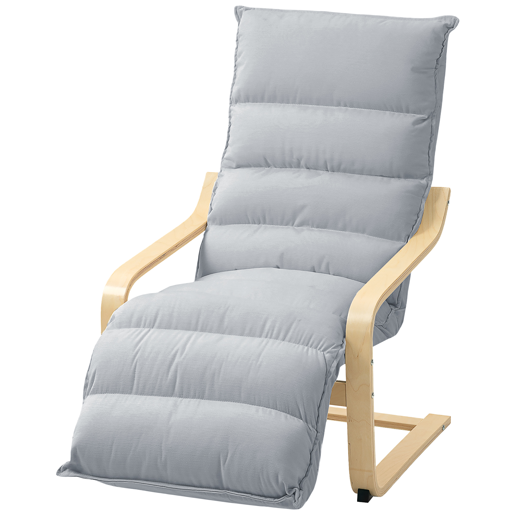 Lounge-Sessel aus Birkenholz, Polstersessel mit verstellbarer Fußstütze, Moderner Armlehnstuhl, Hellgrau Lounge-Sessel aus Birkenholz, Polstersessel mit verstellbarer Fußstütze, Moderner Armlehnstuhl, Hellgrau