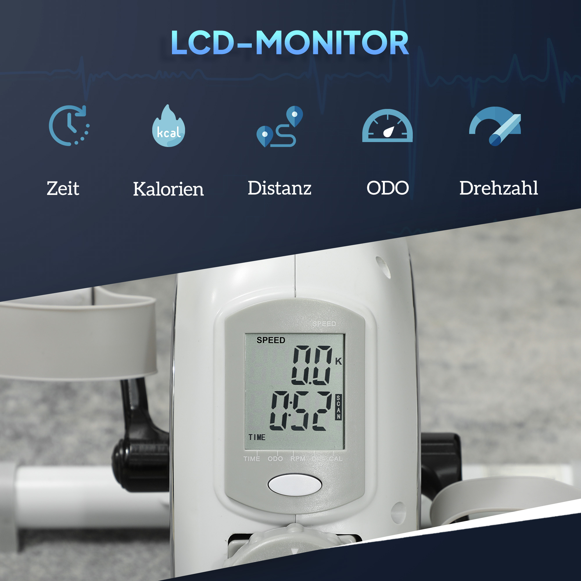 Mini-Heimtrainer, Unter-dem-Schreibtisch-Fußpedale, Arm- und Beinübungen, 8 Widerstandsstufen, Stahl, Weiß