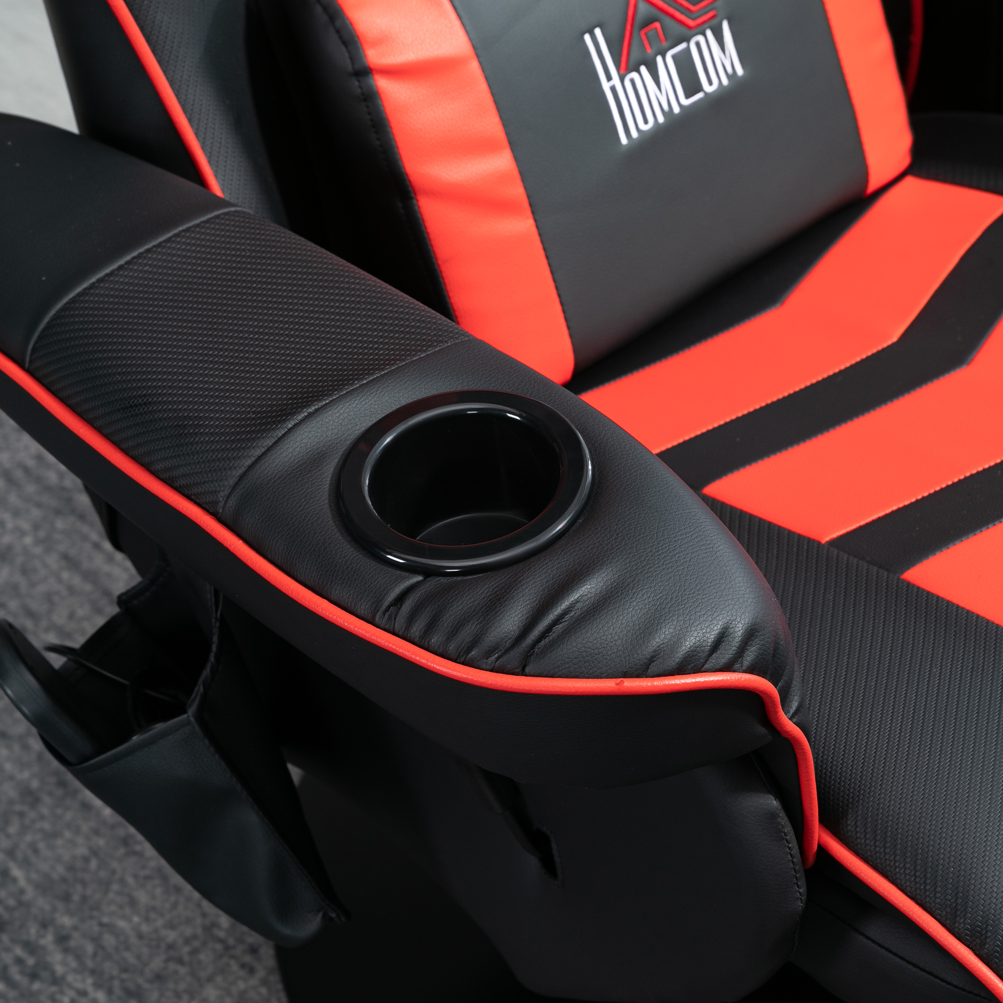 Gamingsessel, Massagefunktion, neigbare Lehne, Fußstütze, bis 120 kg, Stahlrahmen, Kunstleder, Rot