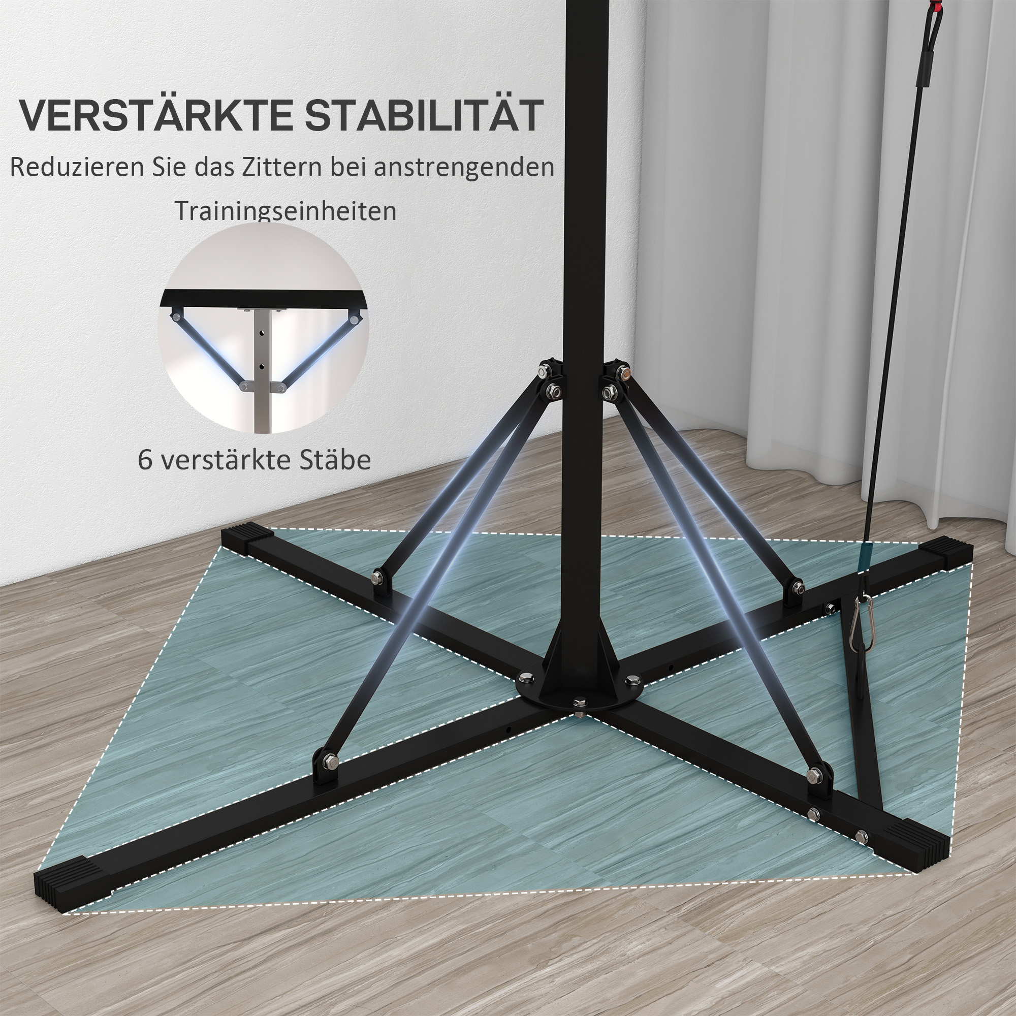 Boxsackständer, höhenverstellbar, mit Speedball, Metallrahmen, 160L x 145B x 175-220H cm, Schwarz