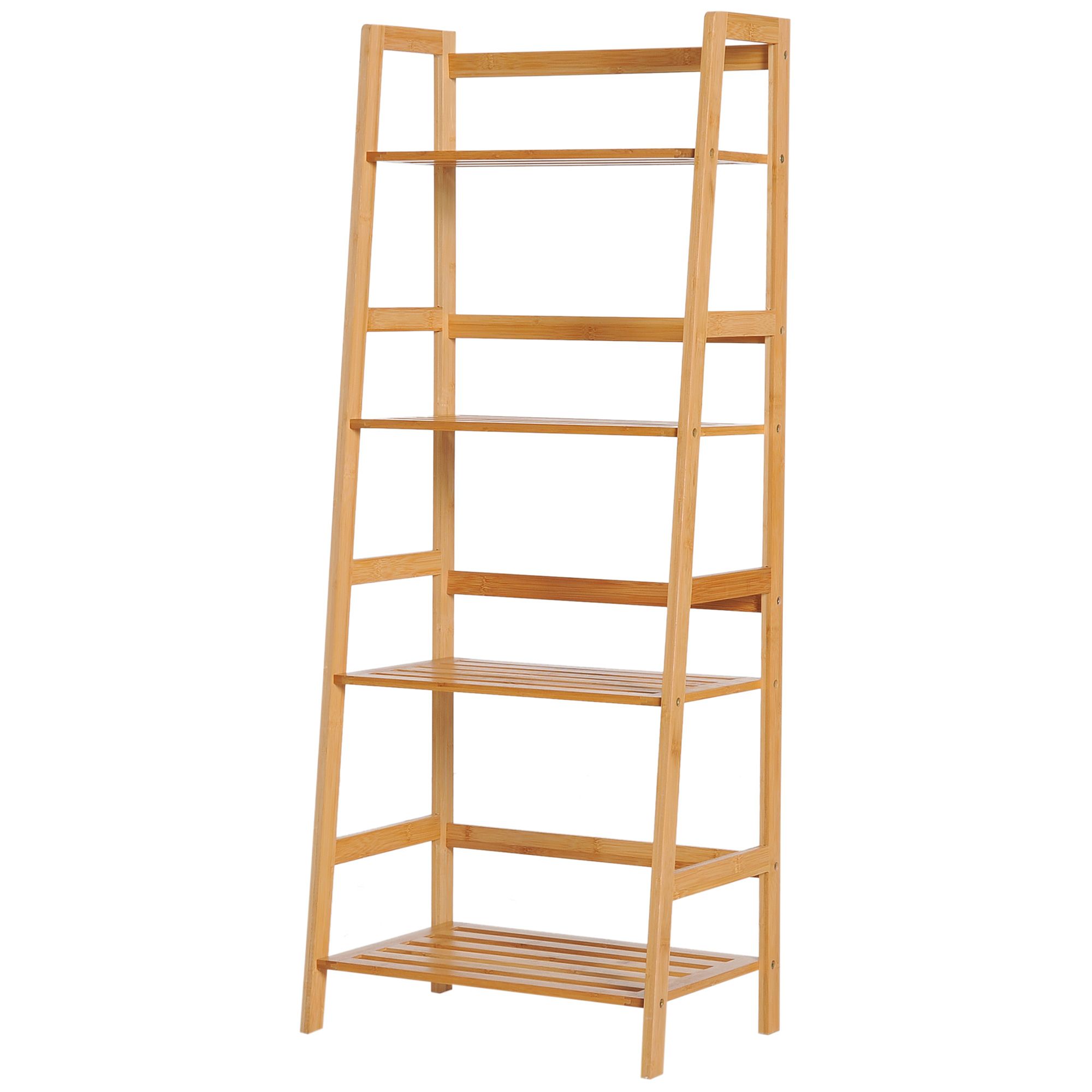Bücherregal, 4 Ebenen, Leiterdesign, Bambusholz, Natur