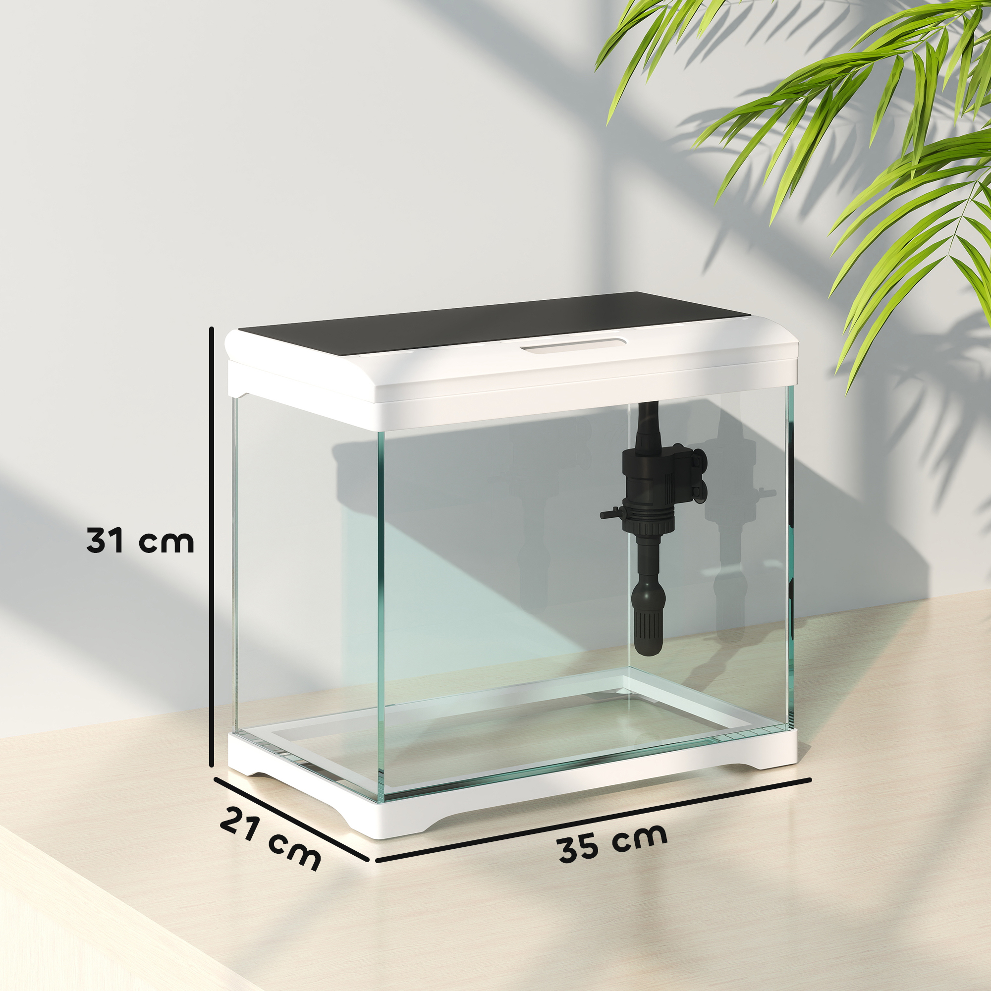 Aquarium, 17 L Tropenfischaquarium, leichte Pflege, klare Sicht, mit LED-Leuchten, 35L x 21B x 31H cm, Weiß+Schwarz
