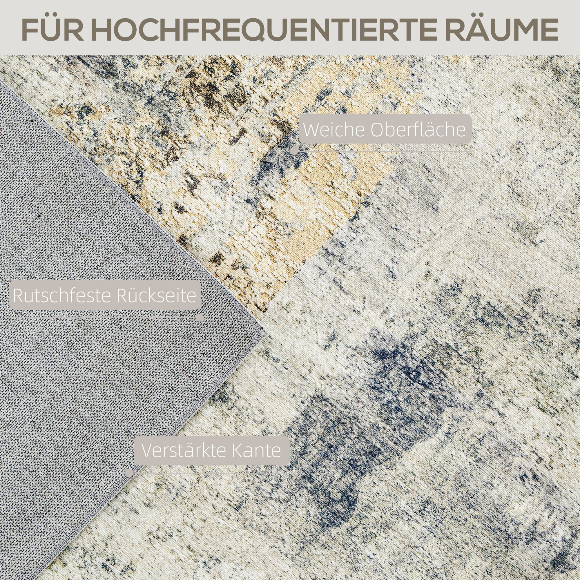 Wohnzimmerteppich, Polyester, modernes künstlerisches Muster, waschbar, Grau