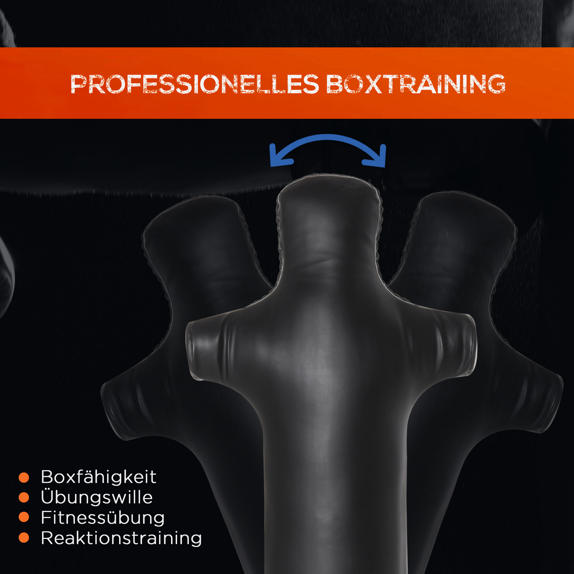 Boxsack Stehend 180cm Erwachsene Standboxsack Boxdummy Boxsäule Humanoides Design Heavy Duty Boxsack schwerer Boxsack-Ständer für Profis und Anfänger  Schwarz