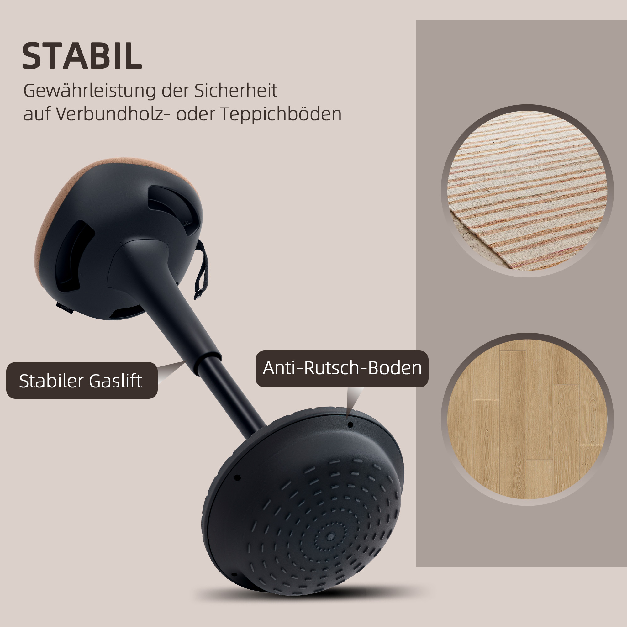 Balancehocker, beweglicher Sitz, drehbarer Bürohocker, höhenverstellbar, ergonomisch, 34 x 34 x 68,5-83,5 cm, Braun