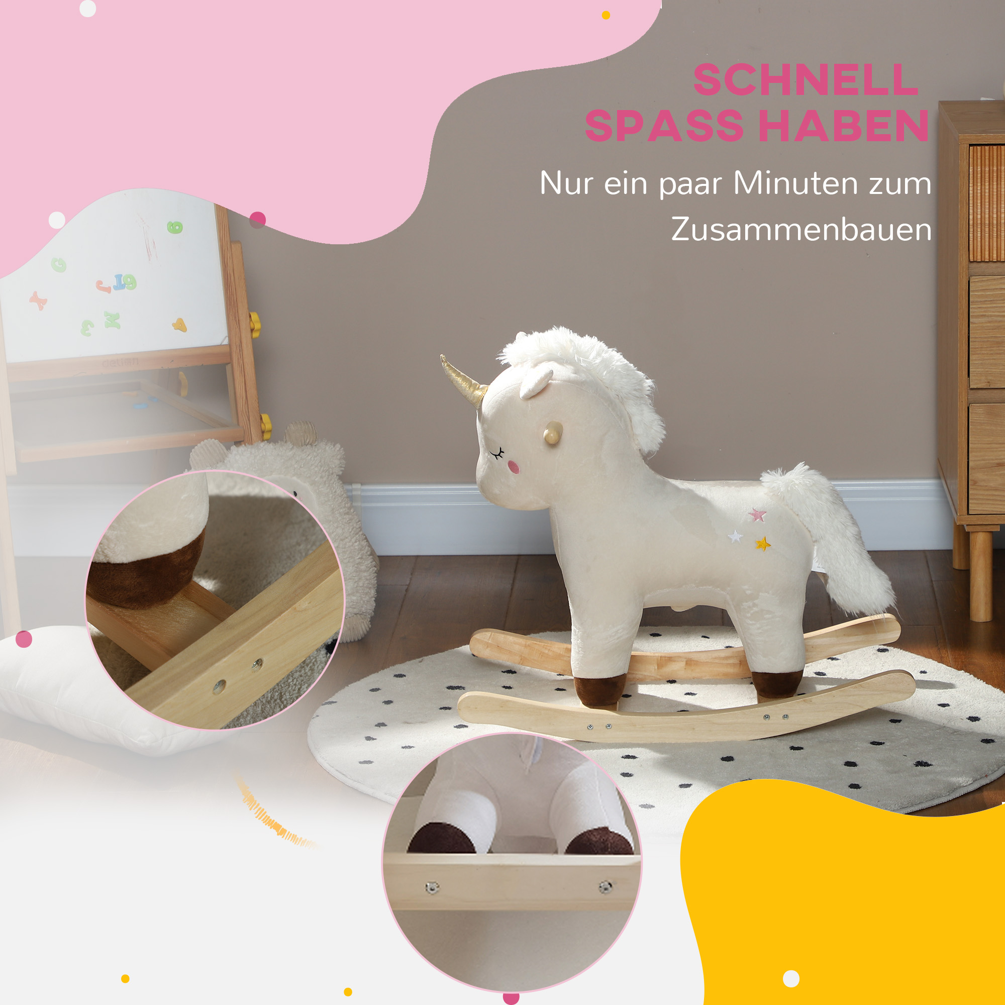 Schaukelpferd im Einhorn-Design, mit Soundeffekten, weicher Sitz, für Kinder im Alter von 2-4 Jahren, Weiß