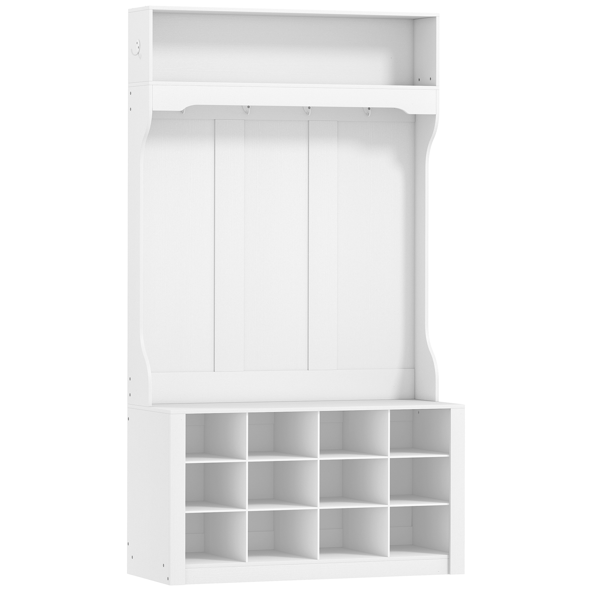 Garderobe mit Regal, Bank, Haken, Schuhfächern, Spanplatten, MDF, Weiß