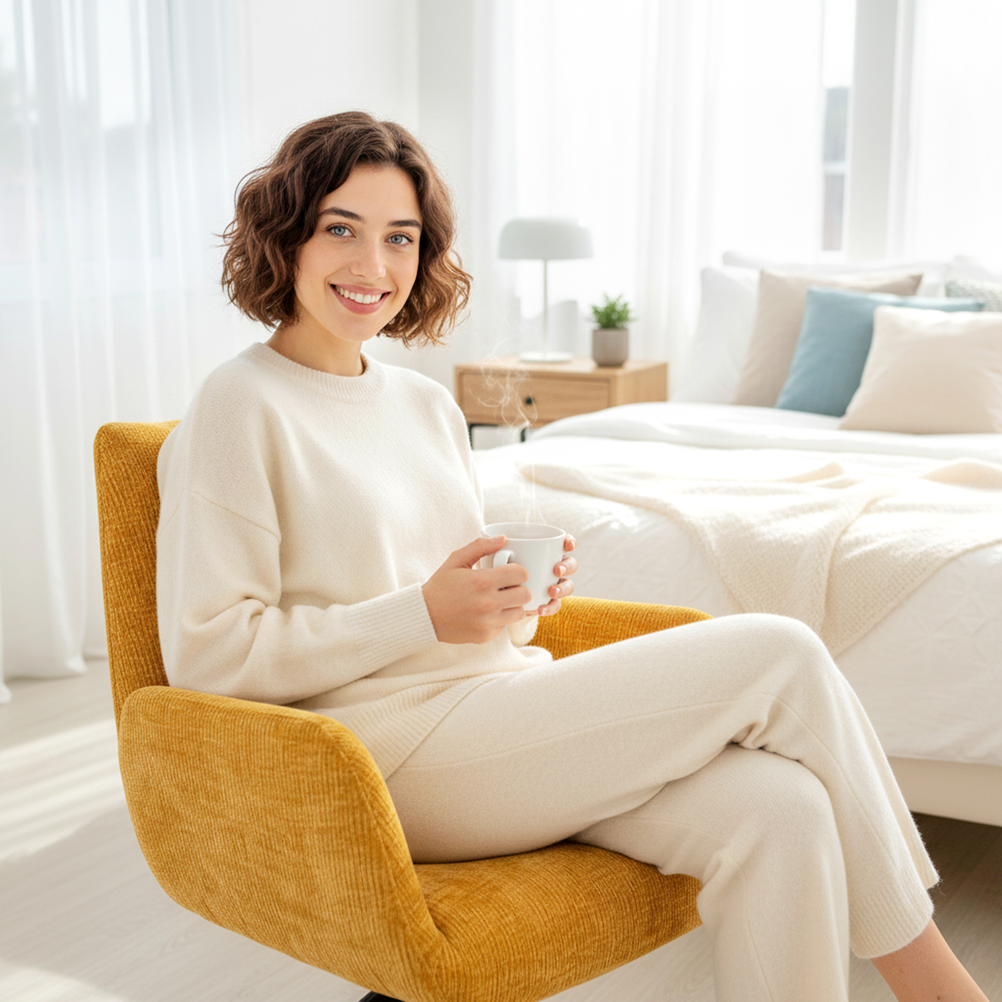 Polstersessel, Akzentsessel, modernes Design, drehbar, bis 120 kg, Gelb