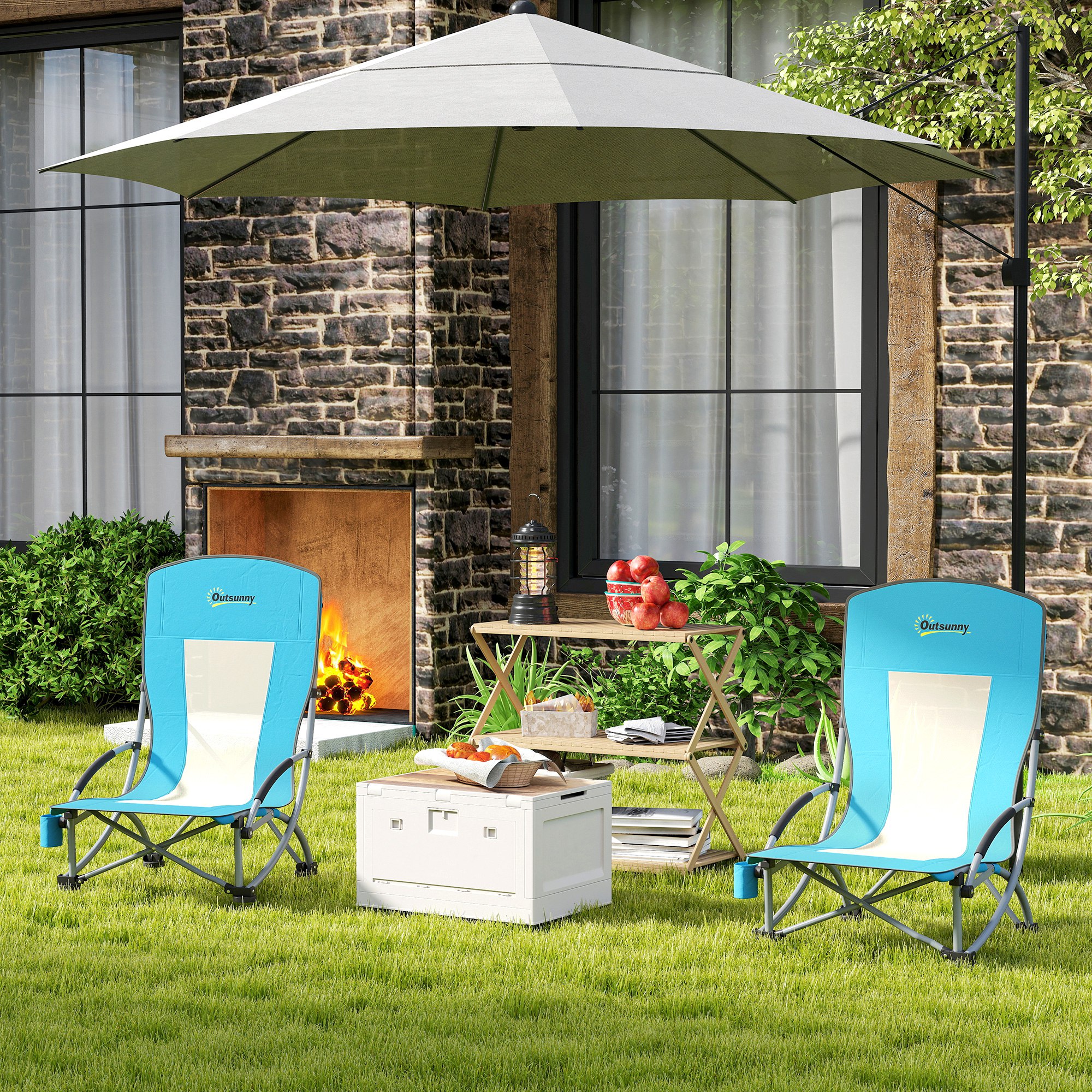 2er Set Campingstühle klappbar Campingstuhl mit Getränkehalter Netzrückenlehne bis 120 kg Blau