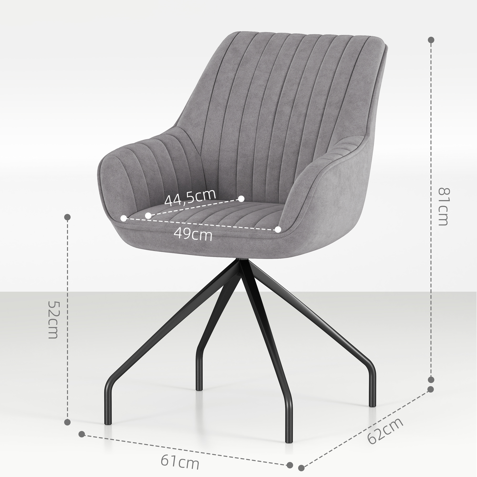 Drehbarer Armstuhl, Moderner Akzentsessel mit Metallbeinen für Wohnzimmer, Schlafzimmer, Büro, Grau