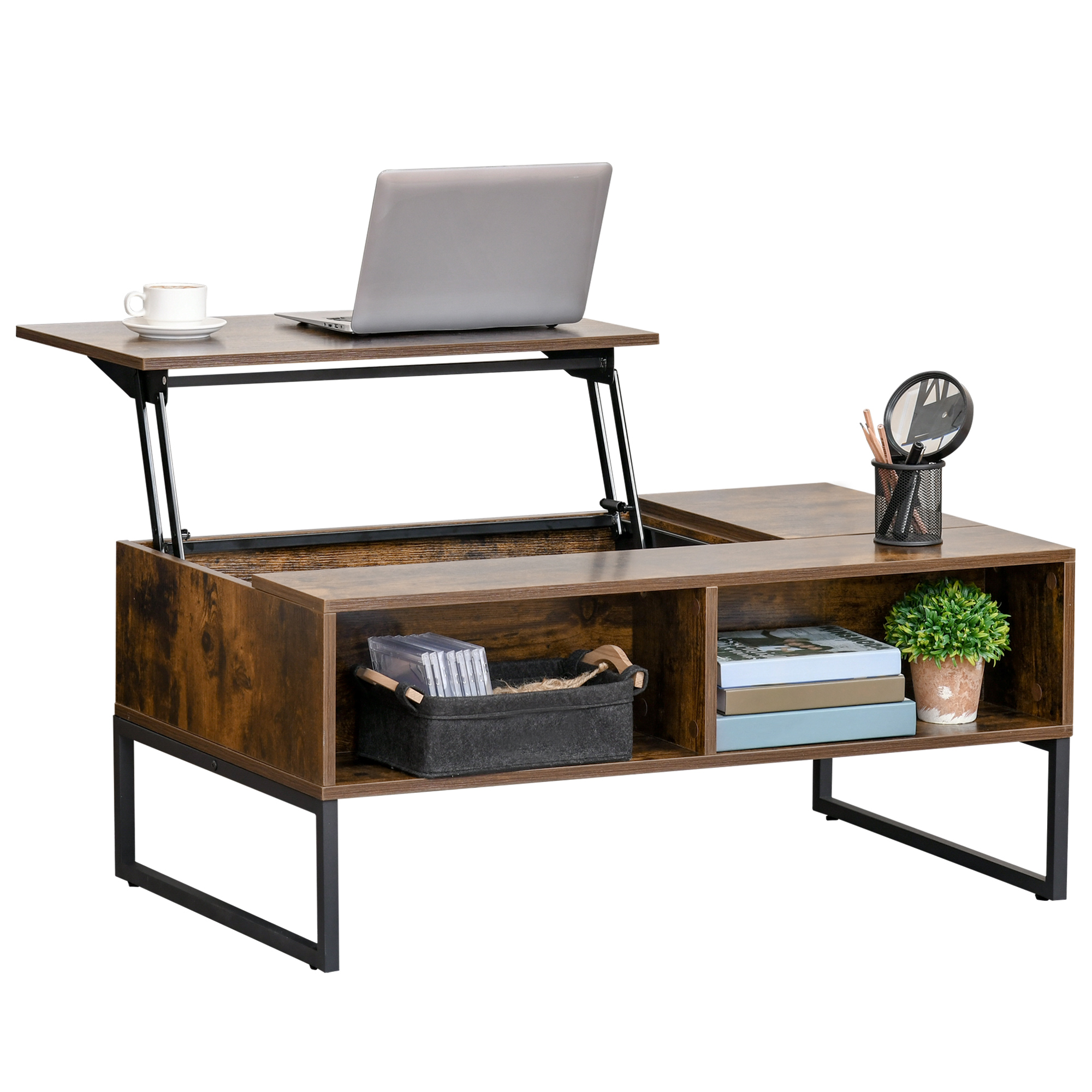 Couchtisch Wohnzimmertisch Kaffeetisch mit Höhenverstellbarer Platte Spanplatte Braun 100 x 60 x 44 cm Couchtisch Wohnzimmertisch Kaffeetisch mit Höhenverstellbarer Platte Spanplatte Braun 100 x 60 x 44 cm