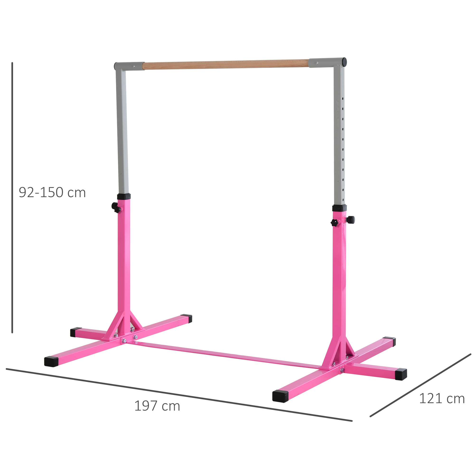 Gymnastik-Turnreck, 13-stufig höhenverstellbar Reckstange, Reck Turnstange aus Holz & stabile Stahlkonstruktion bis 75 kg belastbar, für 3+ Kinder, Indoor, Outdoor, Rosa