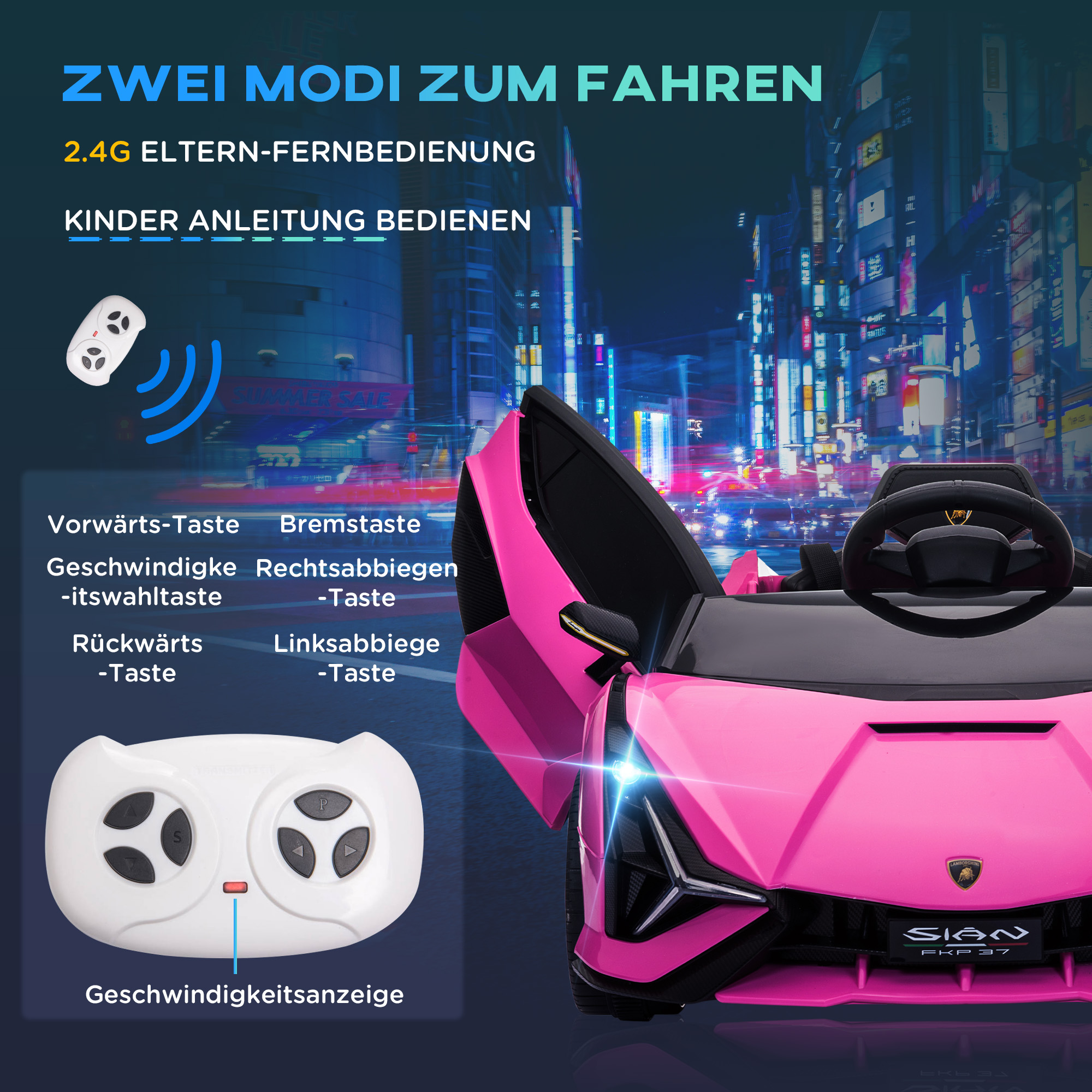 Kinder-Elektroauto, Lamborghini, 3-5 km/h, Fernsteuerung, für 3-5 Jahre, Rosa