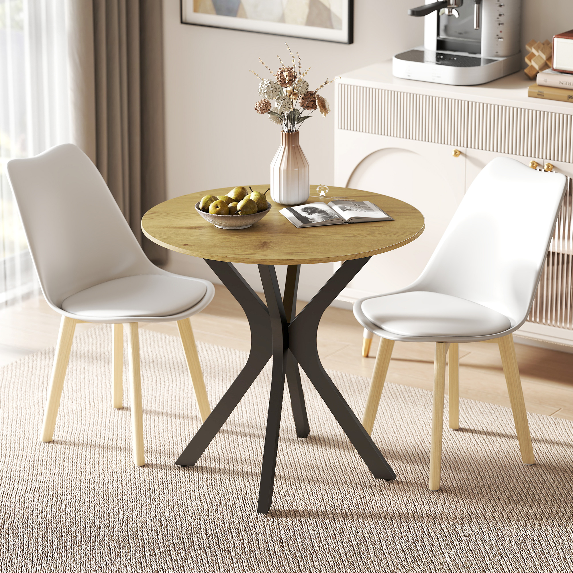 Esstisch Küchentisch Runder Tisch, Modernes Design, 78 cm x 78 cm x 75 cm, Naturholz