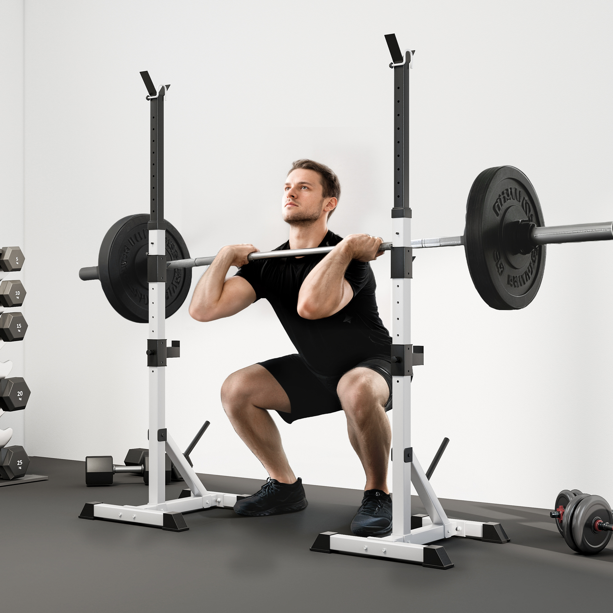 2er Set Hantelständer 3 Ebenen Höhenverstellbar Hantelablage aus Stahl bis 200 kg belastbar Silber+Schwarz