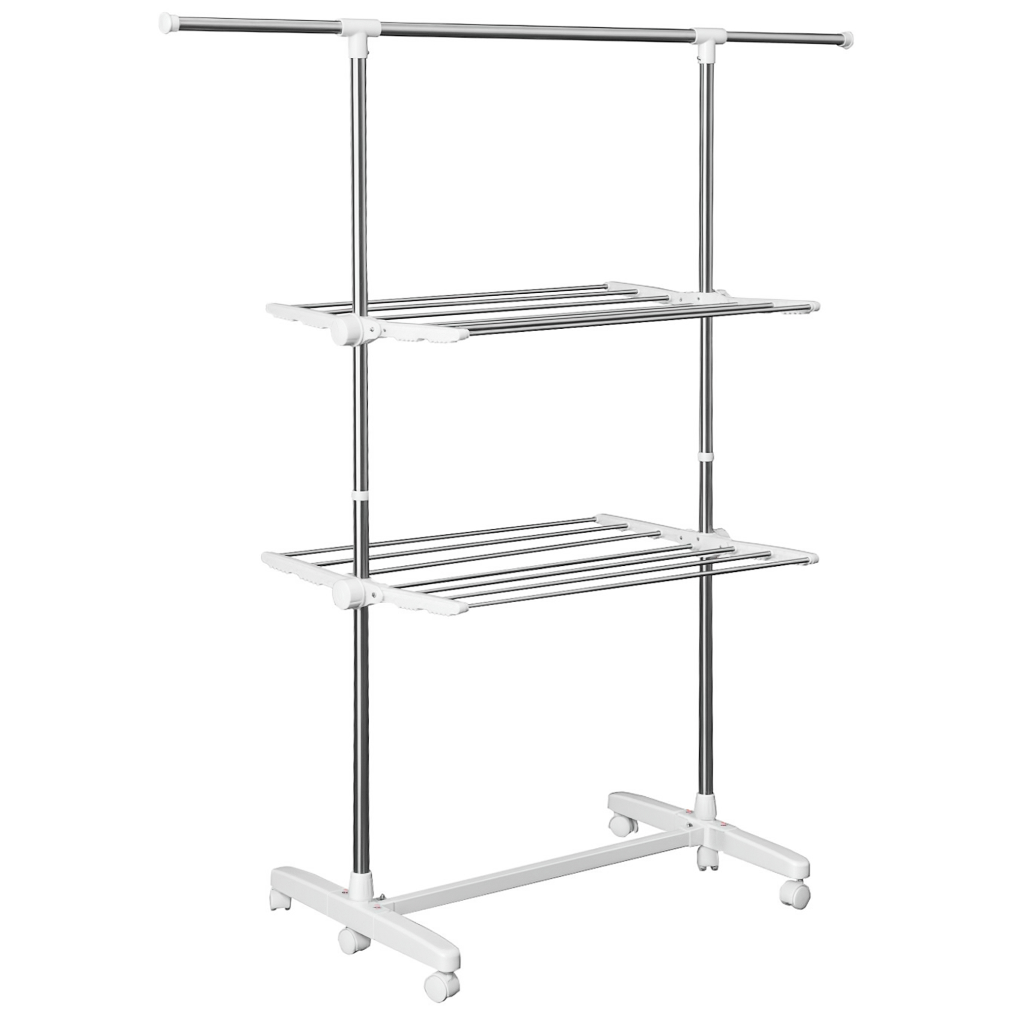 Turmwäscheständer ausziehbar Standtrockner mit 3 Ebenen, klappbare Flügel, Rollen, Wäschetrockner für Innen und Außen, Weiß, 83-136,5 x 45,5 x 154 cm