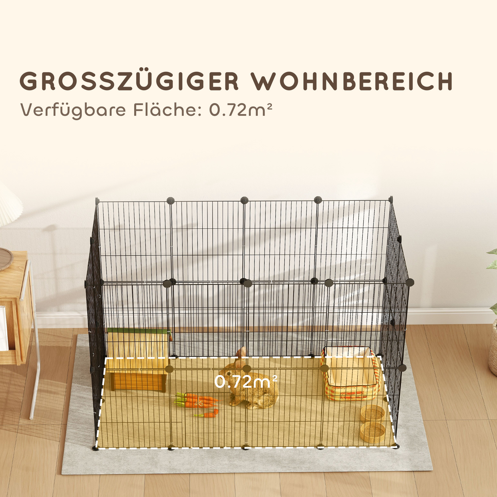 Kleintierkäfig, Außengehege, modulare Bauweise, 0,72 m² Fläche, Stahl, Schwarz