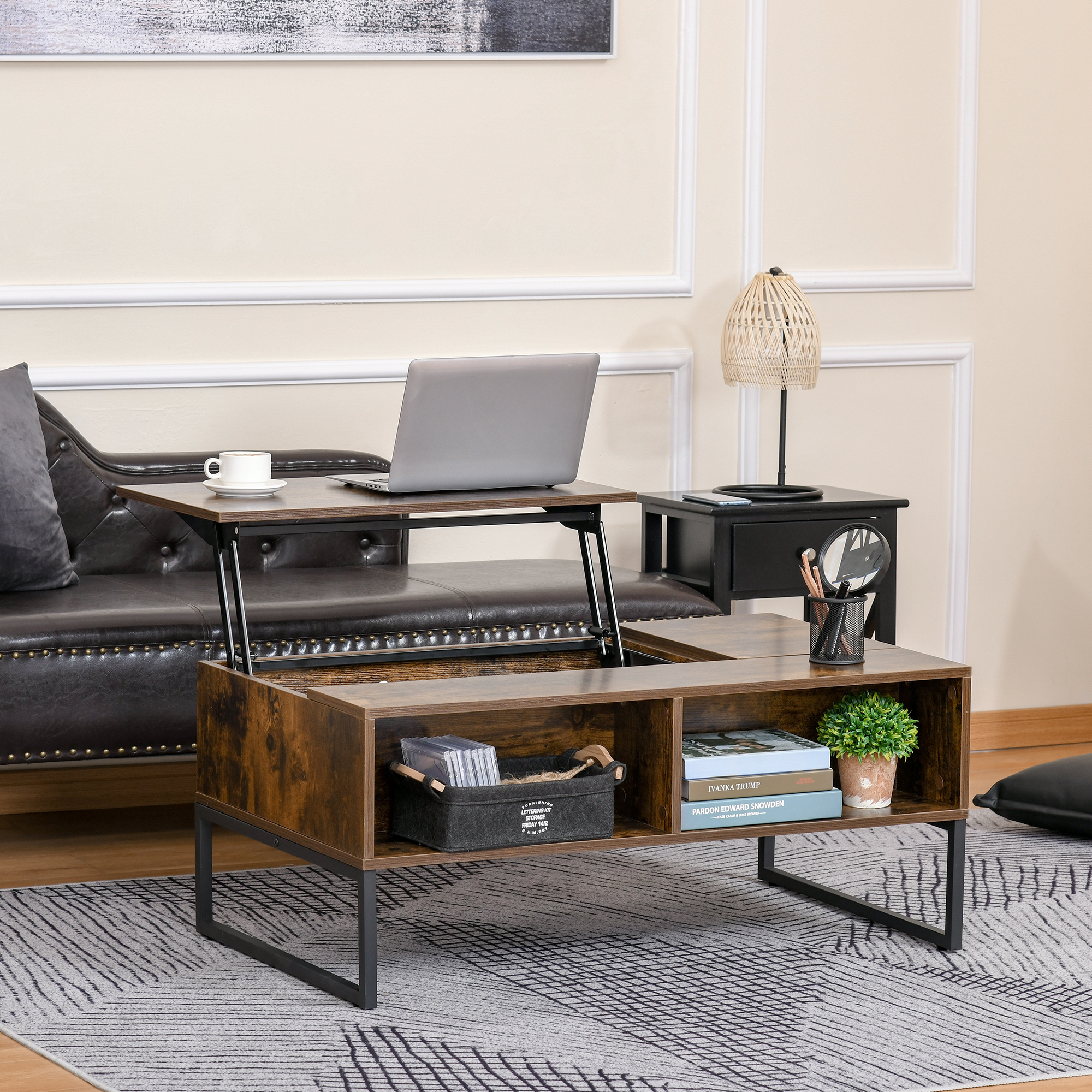 Couchtisch Wohnzimmertisch Kaffeetisch mit Höhenverstellbarer Platte Spanplatte Braun 100 x 60 x 44 cm